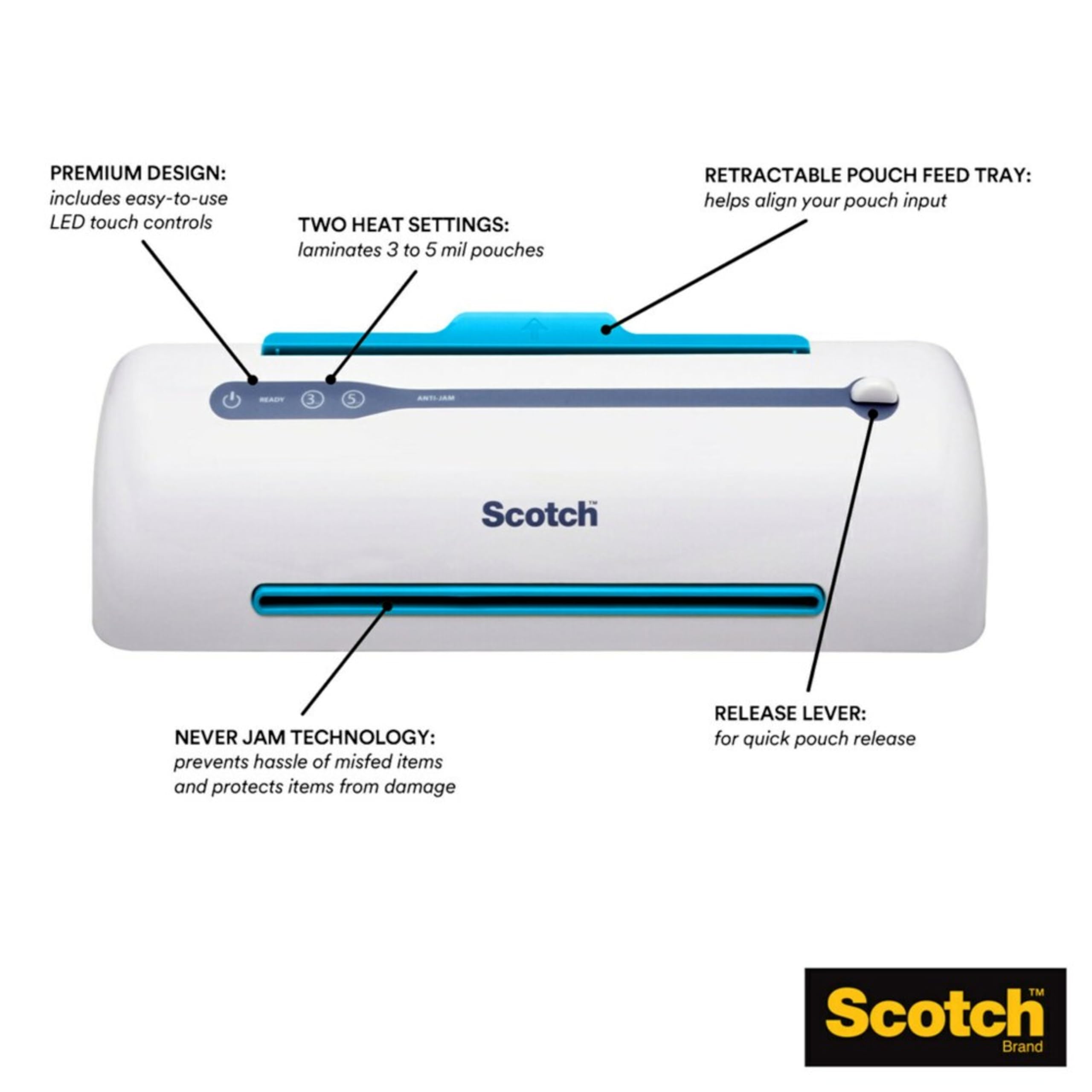 Scotch Pro Tl906 Thermal Laminator, 1 Laminating Machine, White/Blue, Laminate Recipe Cards, Photos And Documents, For Home, Office Or School Supplies, 9 In.