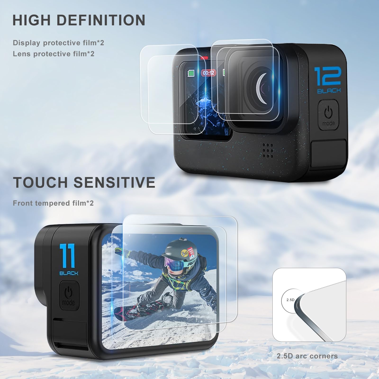 Fitstill Silicone Rubber Case+(6Pcs) Tempered Glass Protector Compatible For Go Pro Hero12/Hero11/Hero10/Hero9 Black,Soft Sleeve