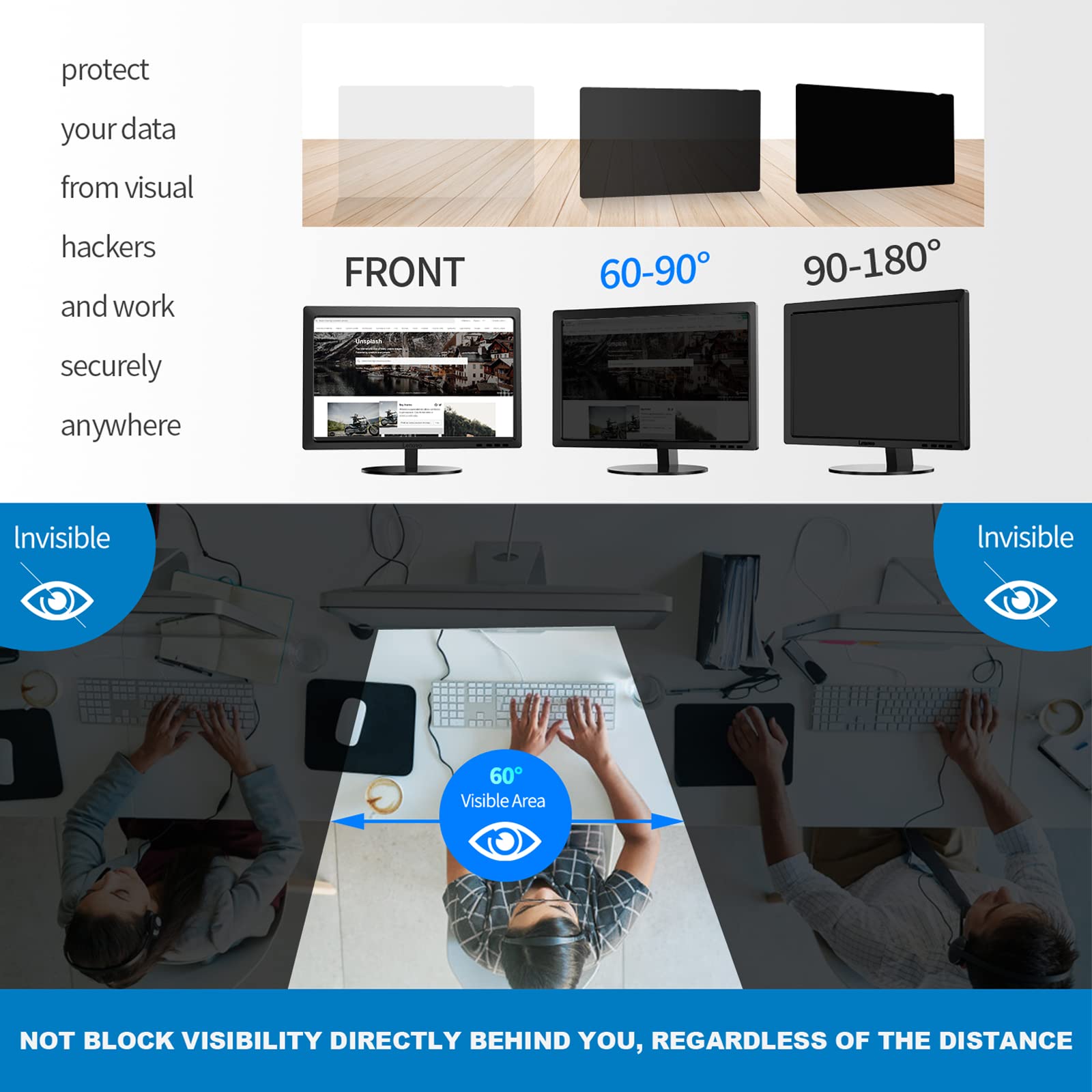 Yakai?2 Pack Computer Privacy Screen Filter 24 Inch For 16:9 Aspect Ratio Widescreen Monitor, Anti Spy & Anti Glare Blue Light B
