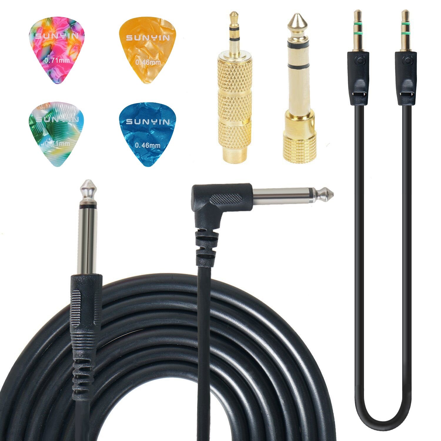 Sunyin Guitar Amp Cord,Electric Guitar Cable 1/4 Inch Instrument Amp Cord Guitar Cord,3.5Mm&6.5Mm Converter Adapter,3.5Mm Audio
