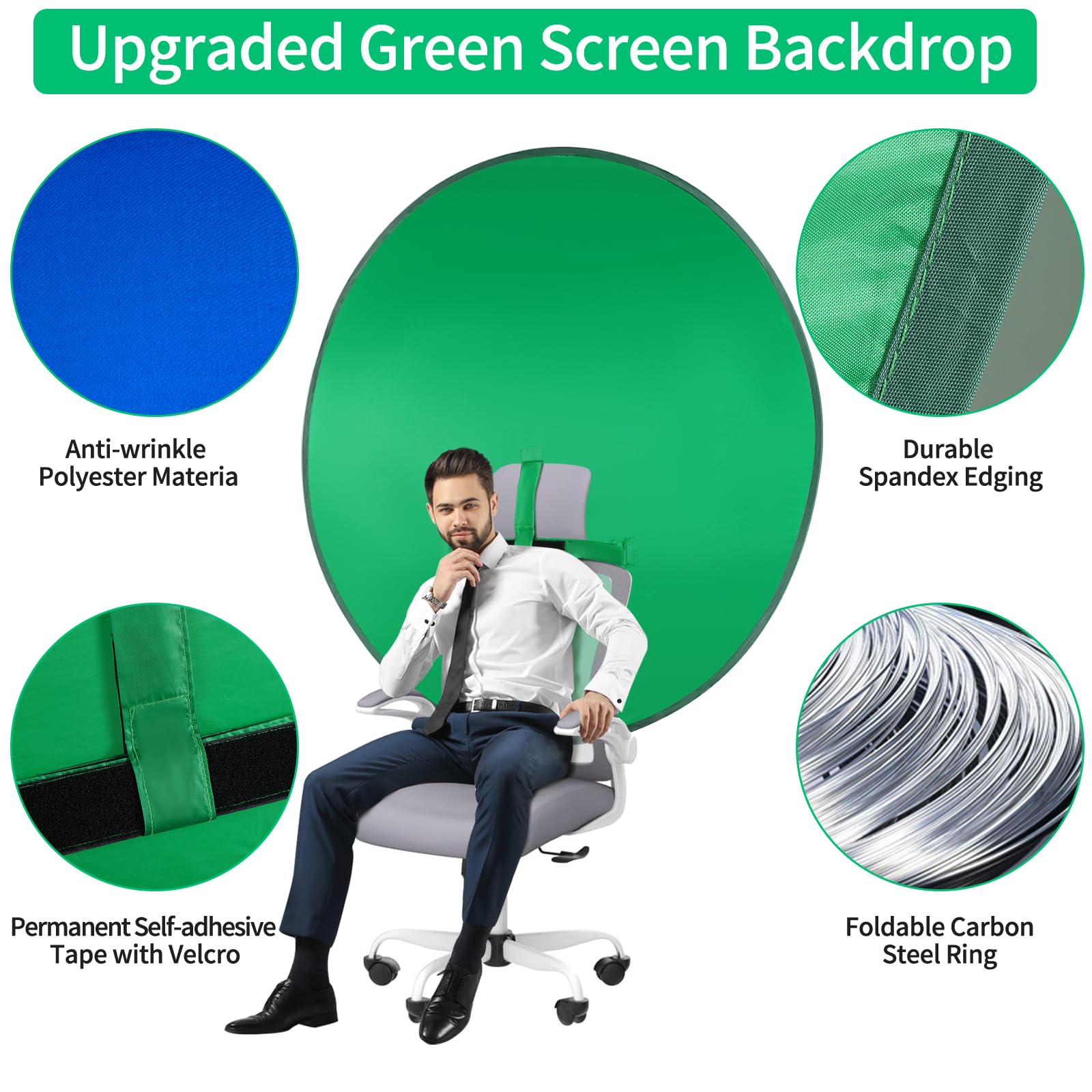 Blue Screen Backdrop,56 In Collapsible 2-In-1 Double Sided Background,Round Green Blue Screen For Chair With Storage Bag,Small B