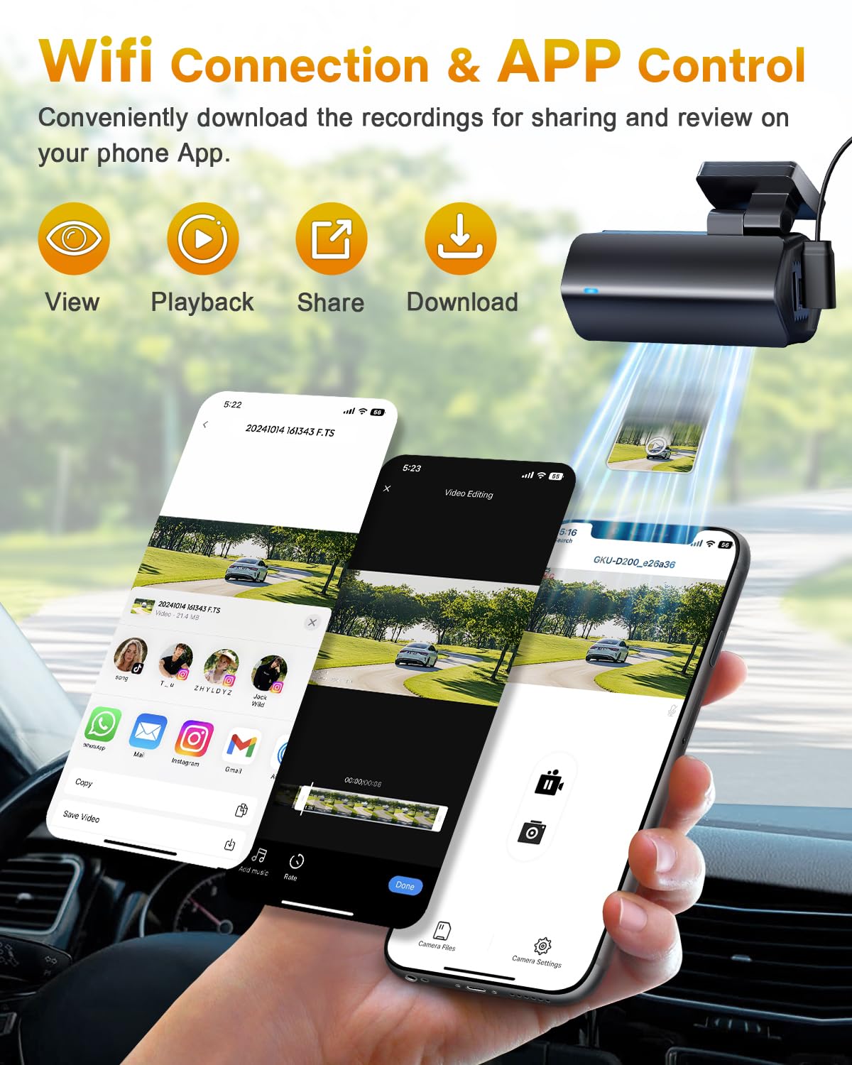 Gku 4K Dash Cam,Dash Cam Front With Uhd 2160P, Dashcam Built-In Wifi, 24H Parking Monitor,Night Vision,Wdr,170 Wide Angle,Loop R