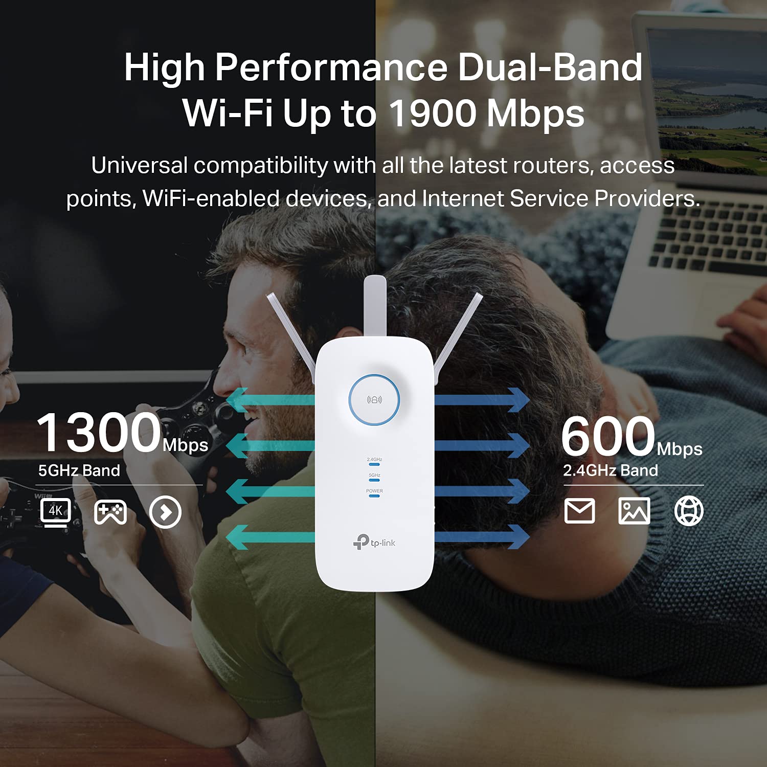 Tp-Link Ac1900 Wifi Extender (Re550), Covers Up To 2800 Sq.Ft And 35 Devices, 1900Mbps Dual Band Wireless Repeater, Internet Boo