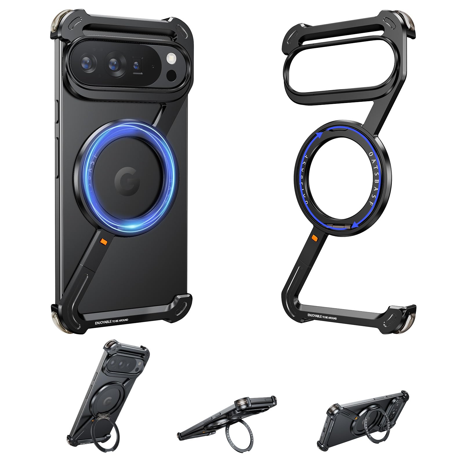 NIFBANG Frameless Case for Google Pixel 10 Pro XL,360Rotatable Magnetic Kickstand Ring Phone Case,Aluminum Metal Military Drop S