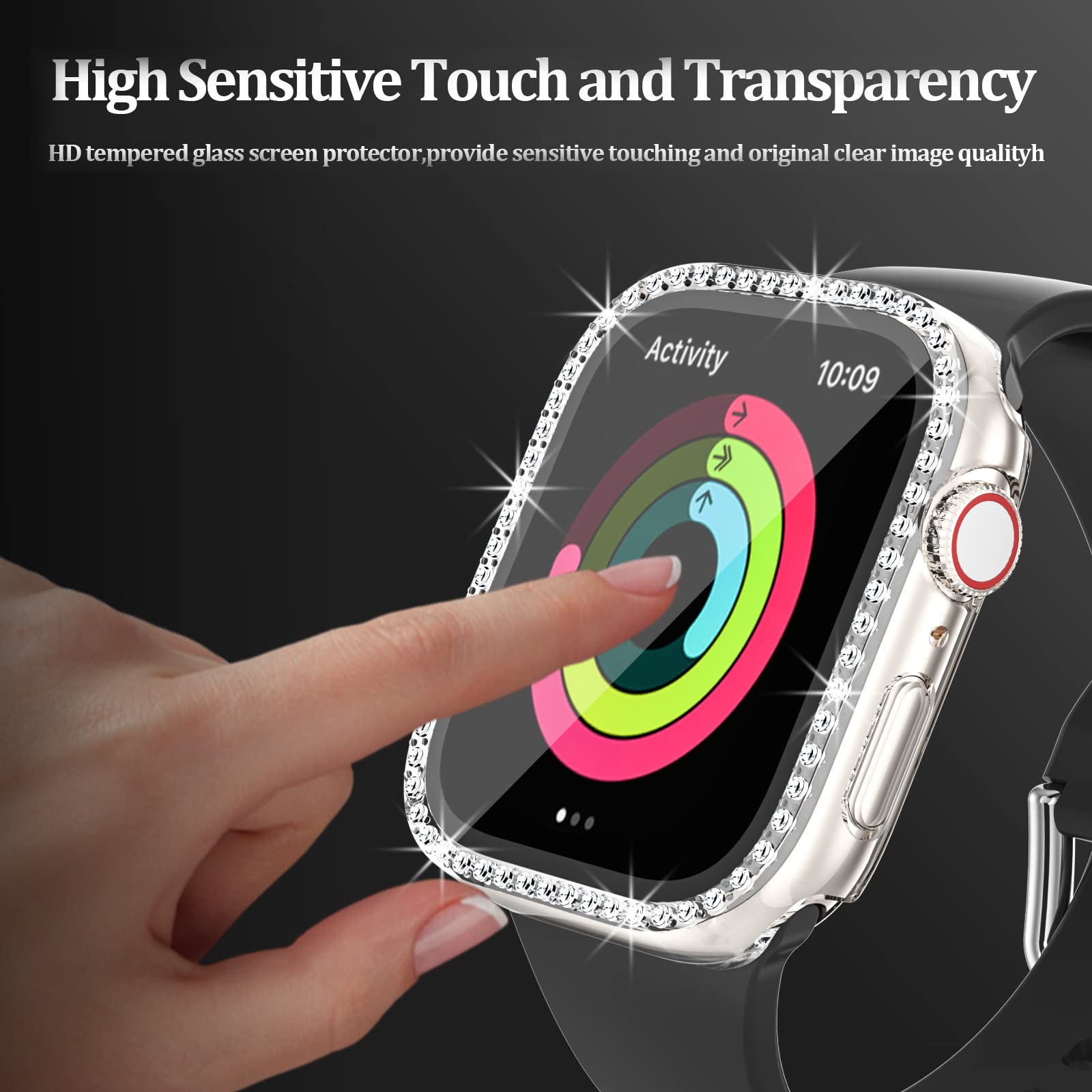 Haojavo 5 Pack Bling Case For Apple Watch 44Mm Se(2023) (2Nd Gen) Series 6 5 4 With Tempered Glass Screen Protector, Crystal Dia