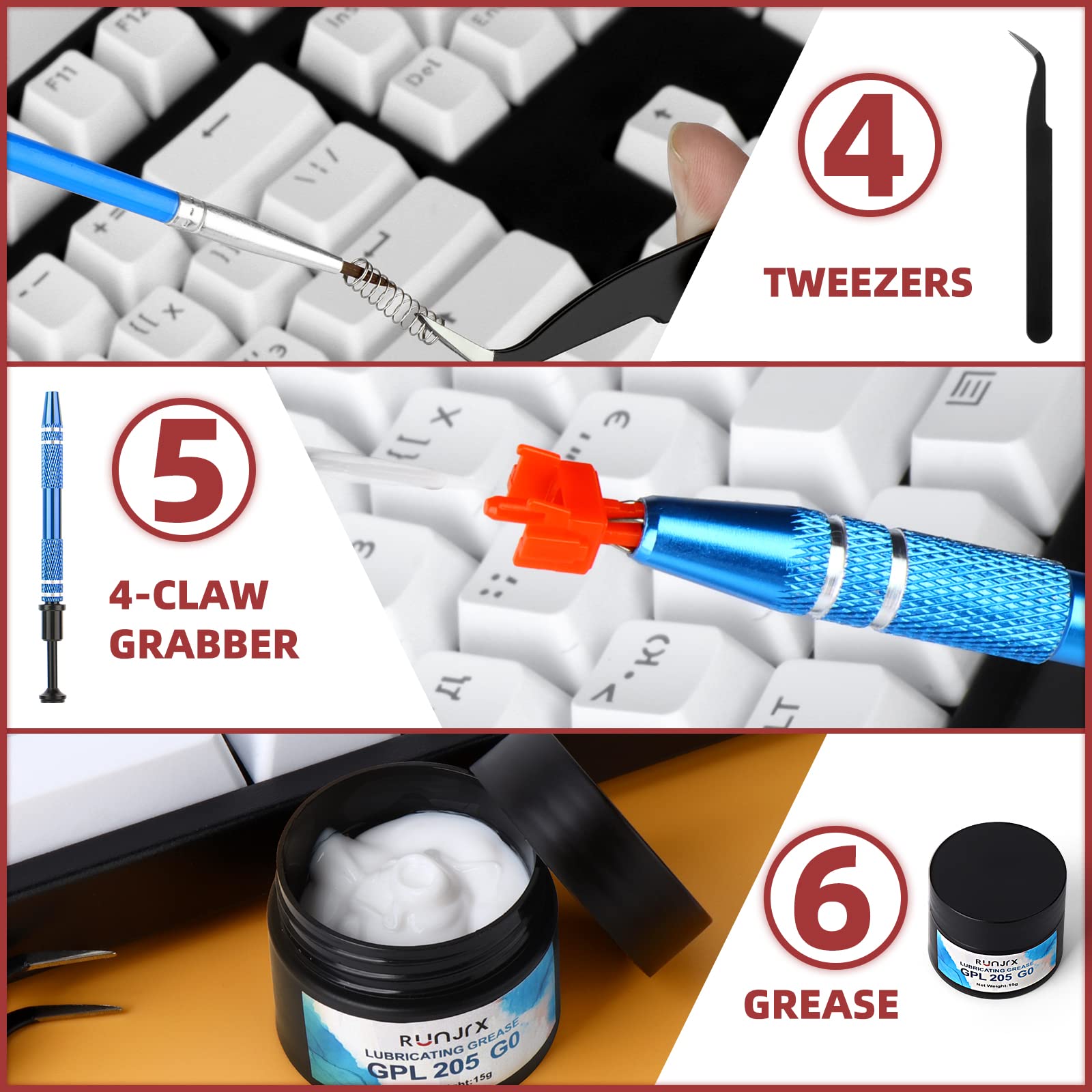 Yimagujrx Runjrx Keyboard Switch Lube Kit Gpl 205G0 0.53Oz/15G, Switch Opener For Cherry Mx Gateron Ttc Holy Pandas Switch,Switc