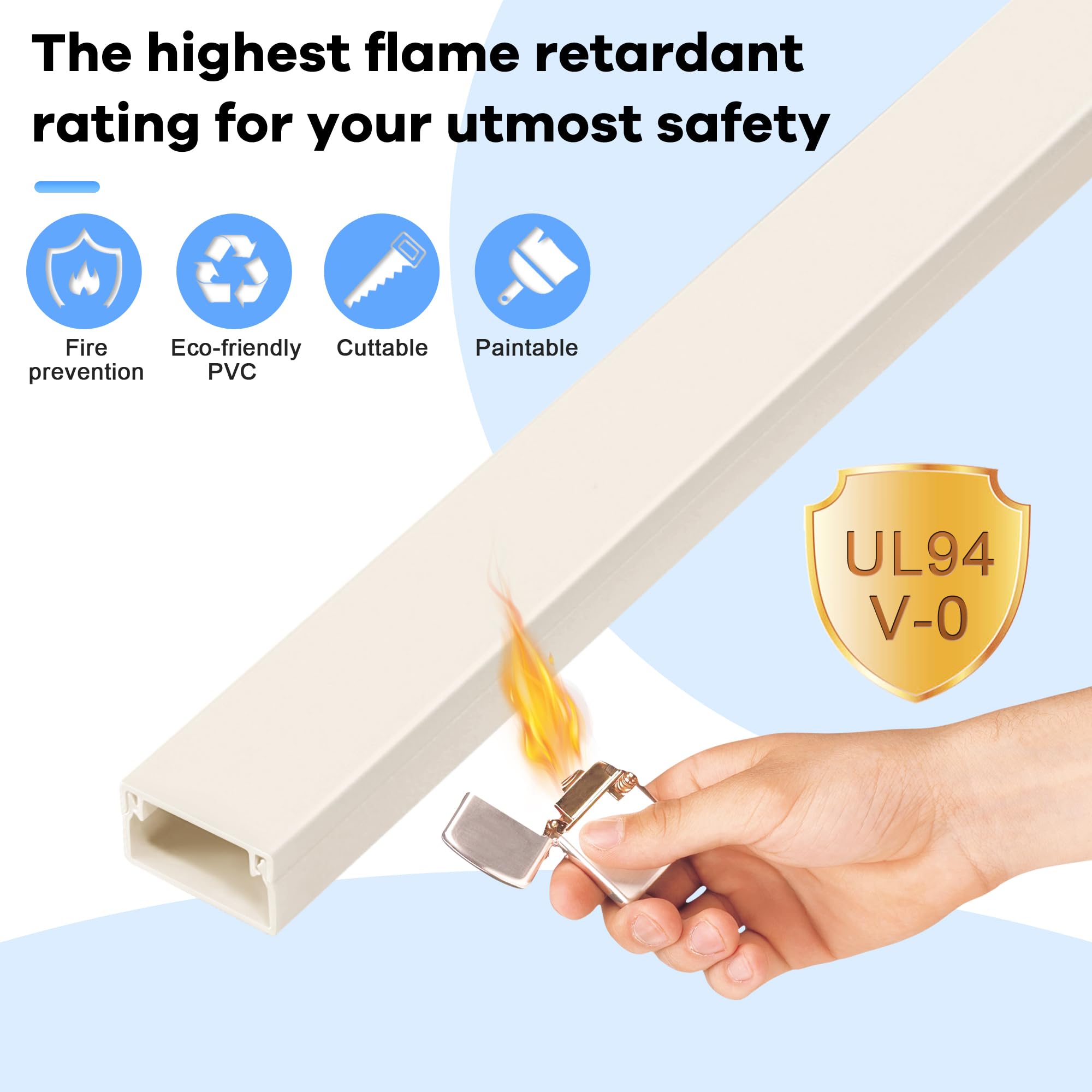 126In Cord Hider Kit, Wire Hiders For Tv On Wall, Paintable Cable Management Kit, Wire Cover For Wall Mount Tv, Hide Wires Along