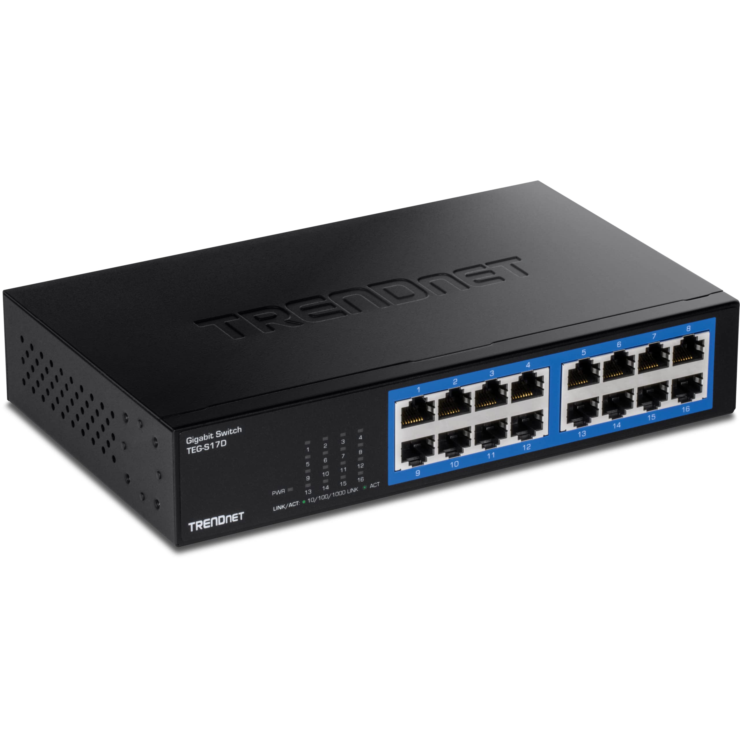 TRENDnet 16-Port Gigabit Desktop Switch, TEG-S17D, 16 x Gigabit RJ-45 Ports, 32Gbps Switching Capacity, Fanless Design, Metal En