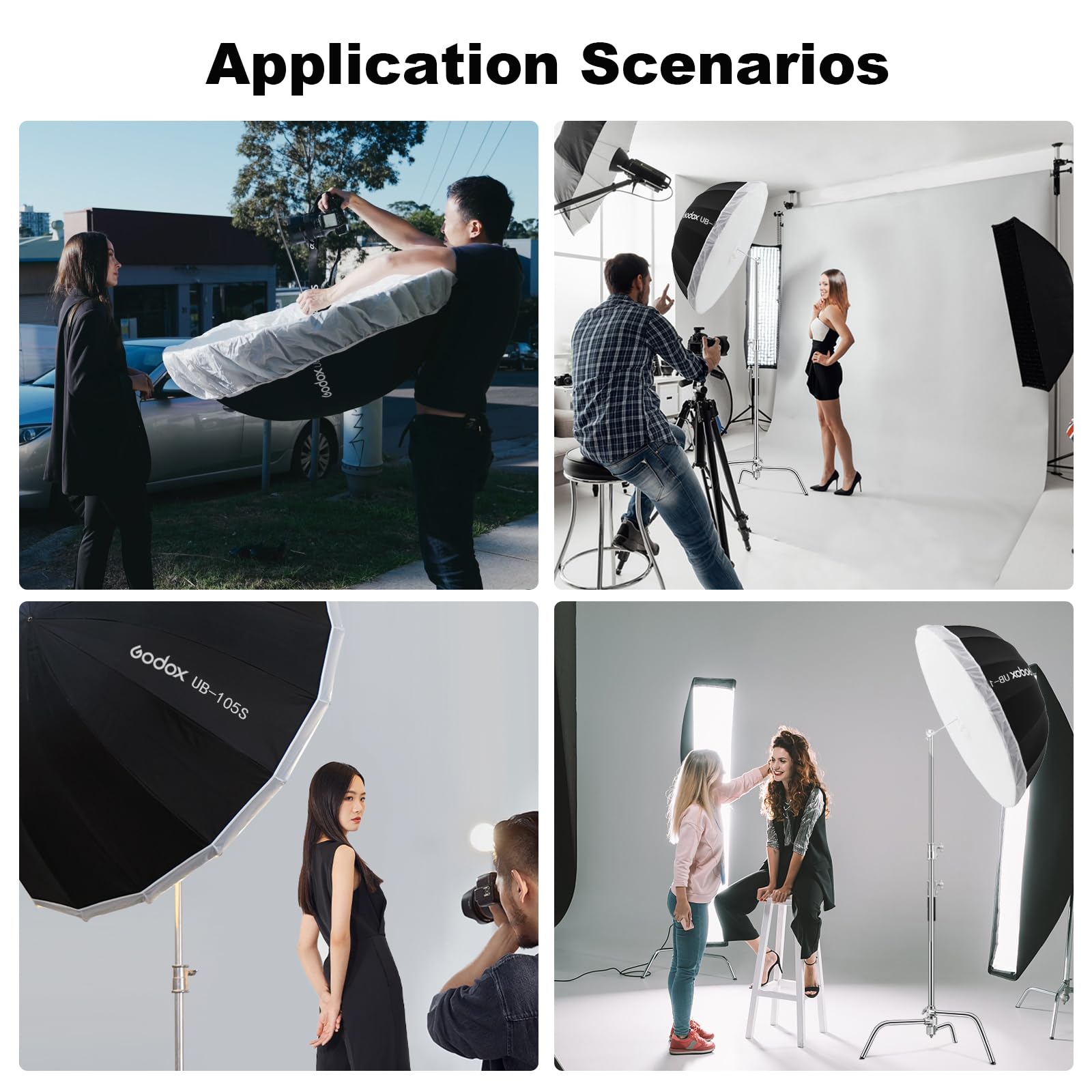 Godox Ub 105S 41.3'' 105Cm Silver Inner Deep Parabolic Reflective Umbrella Photography Studio Soft Light Umbrella With Withe Dif