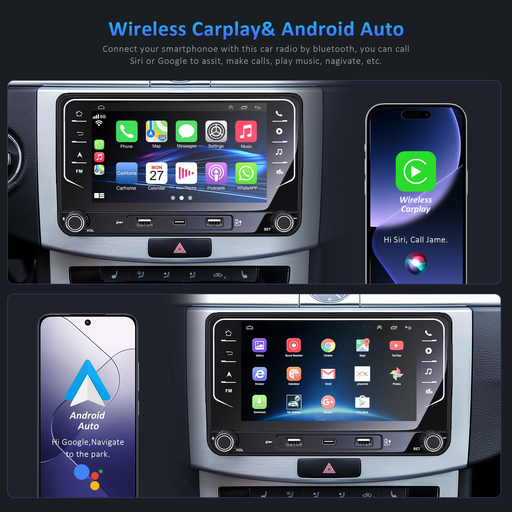 4G+64G 7 Inch Touch Screen Car Radio Stereo For Vw Jetta Passat Golf Tiguan Android 13 Wireless Carplay Android Auto Bluetooth W