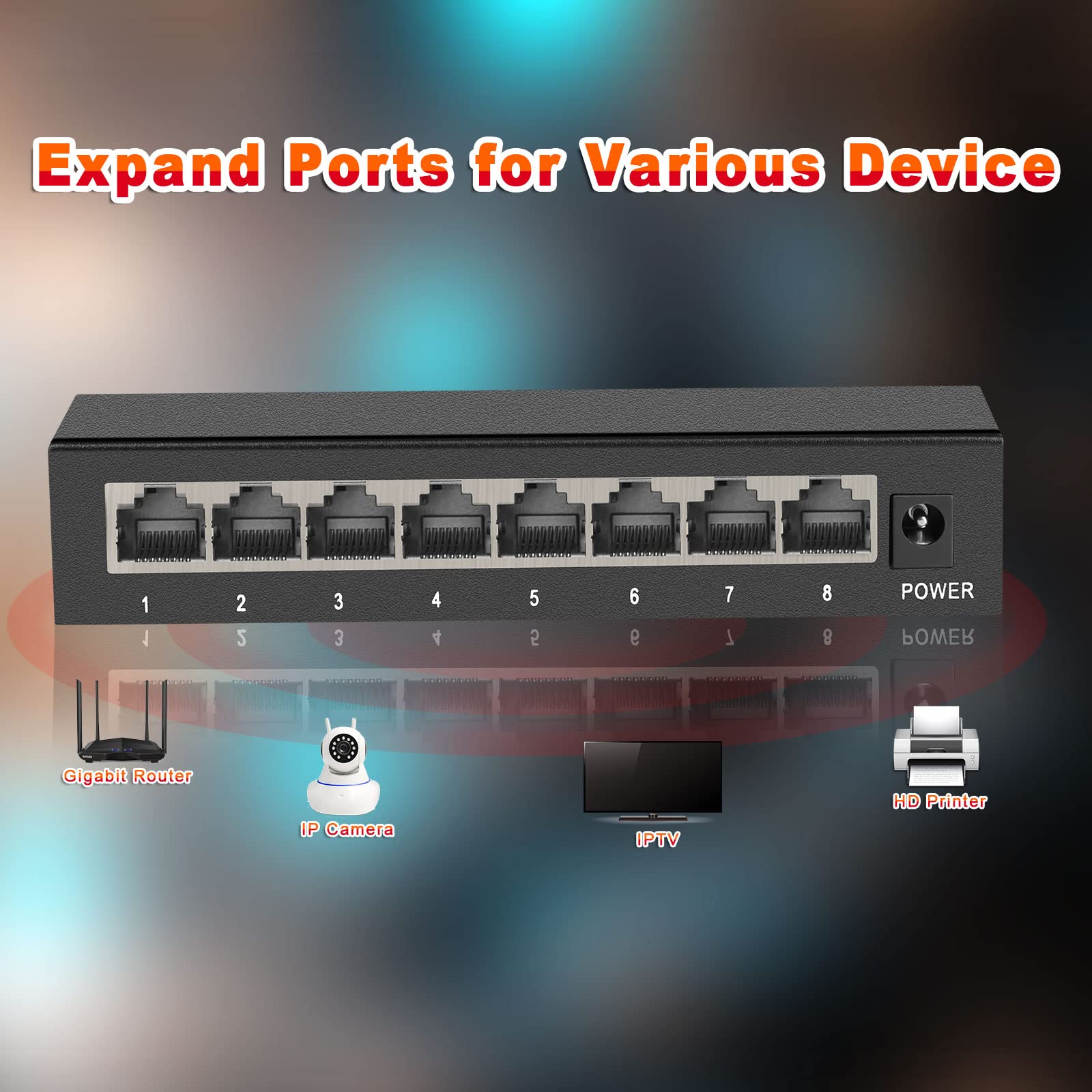 Ienron 8 Ports Gigabit Ethernet Switch,Unmanaged Network Switch With Metal Case, | Plug & Play | Fanless&Shielded Ports | Traffi