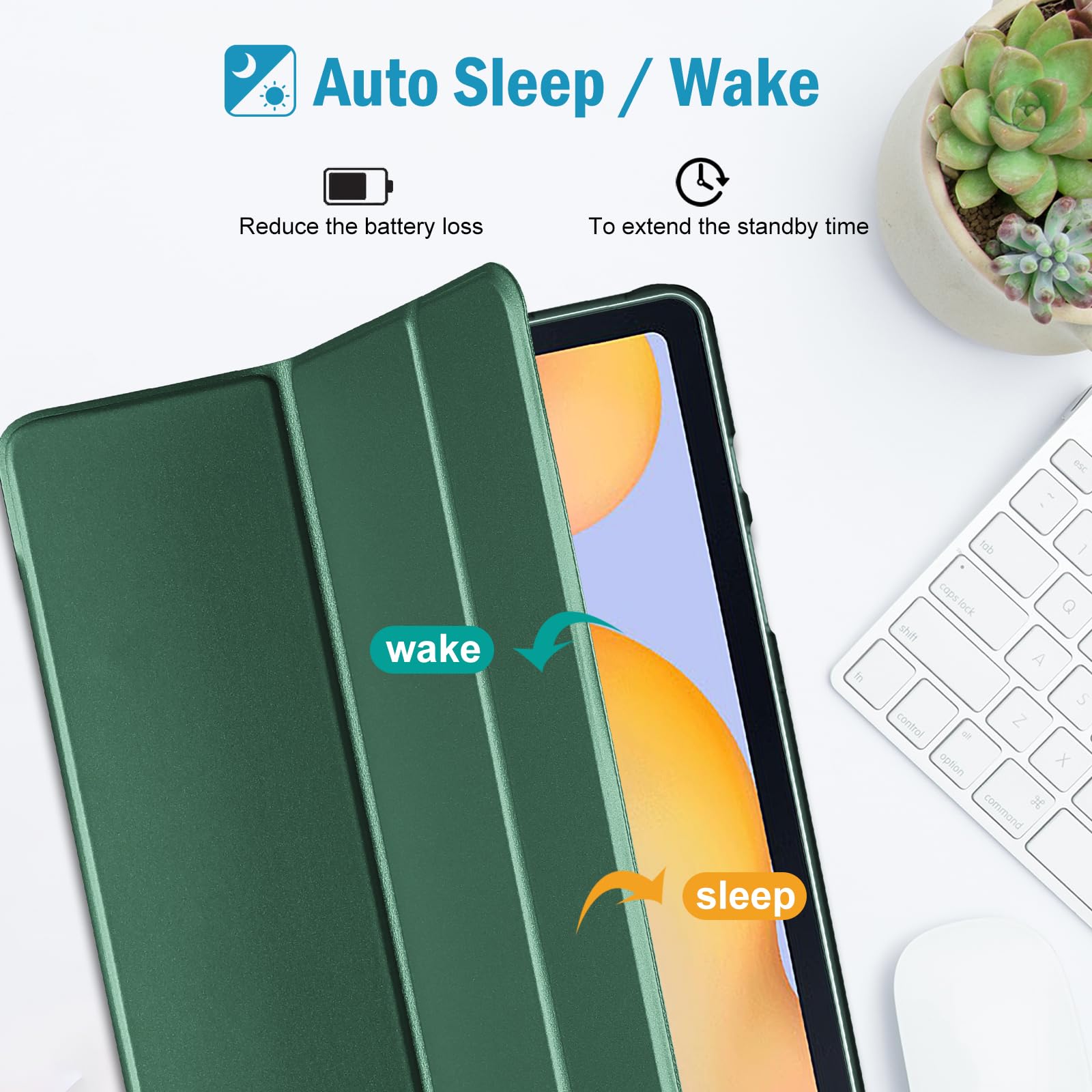 Procase Cover For Galaxy Tab S6 Lite 10.4 Case 2022 2020 With S Pen Holder(Sm P613/P619/610/P615/P617), Slim Trifold Stand Folio Case Soft Tpu Translucent Back Cover Support Auto Wake/Sleep  Green