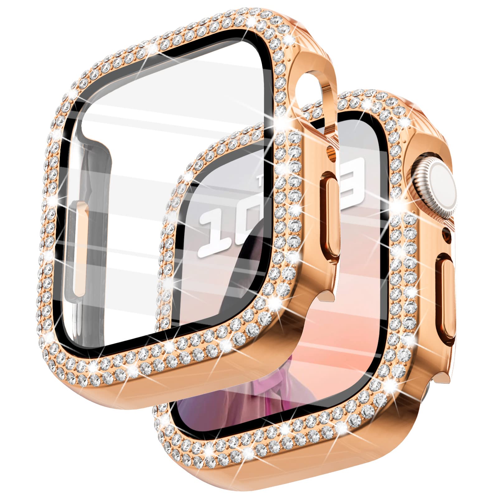 Surace 44Mm Case With Tempered Glass Screen Protector, Bling Diamond, Compatible With Apple Watch Series 6/5/4 Se