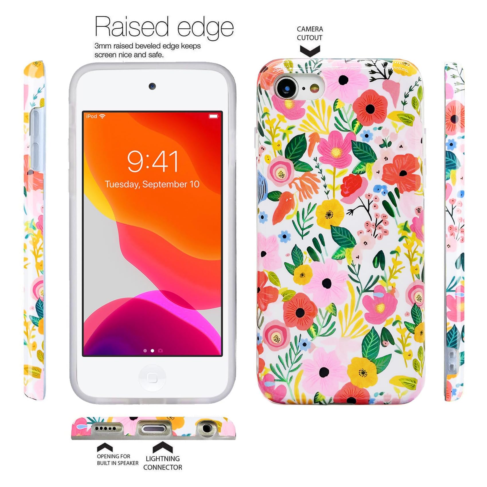 J.West Ipod Touch 7 Case, Ipod Touch 6/5 Case, Soft Shockproof Cute Floral Phone Protective Cover For Women, Garden Flower Patte