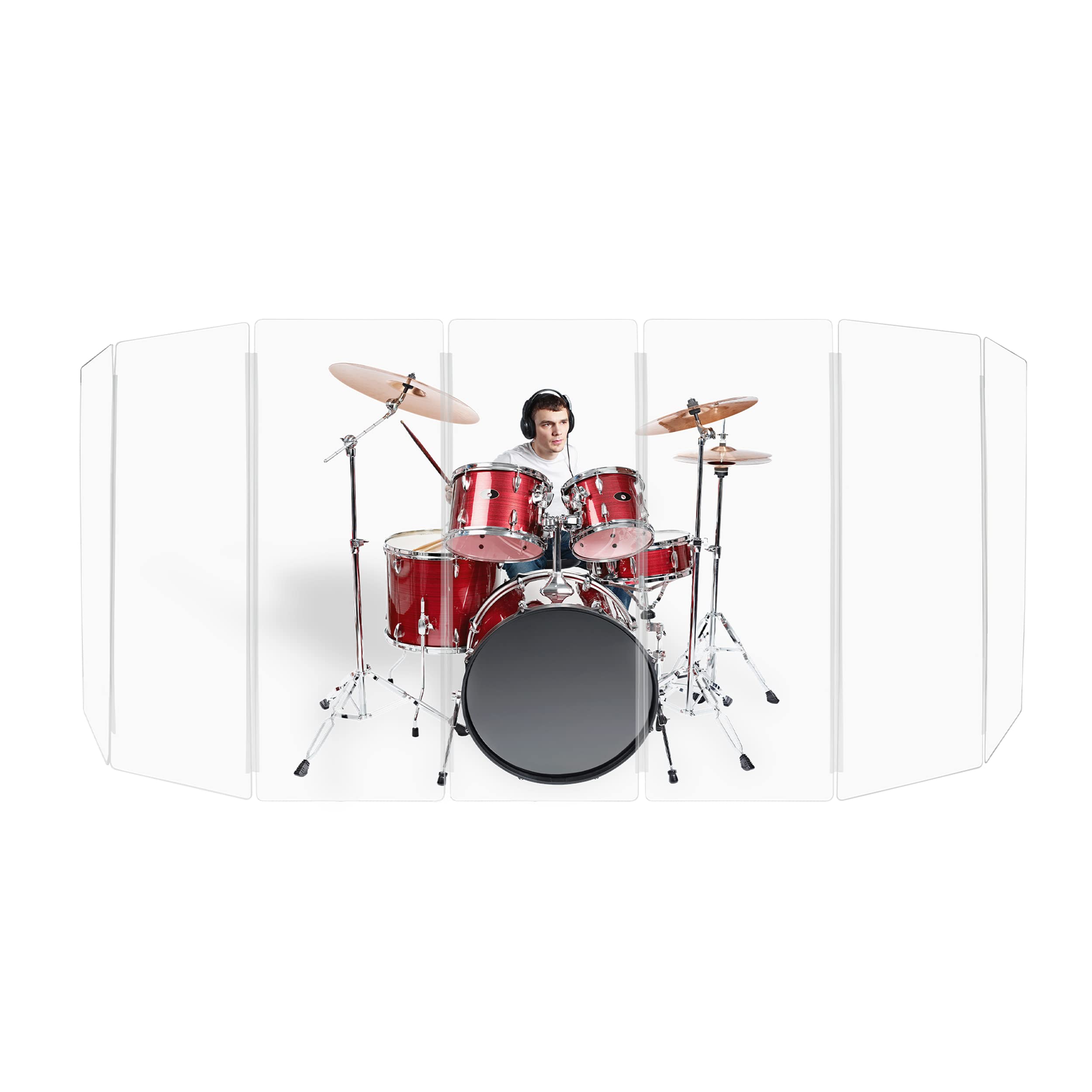 PENNZONI Drum Shield 5ft w/Plastic Hinges, Comes w/ 7 Drum Panels & Plastic Hinges, Premium Clear Acrylic Panels, Drum Screen