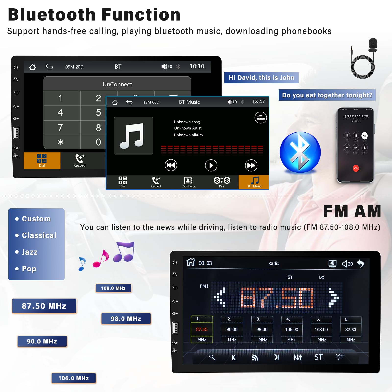 Sixwin Car Radio, 9 Inch Touchscreen Single Din Car Stereo With Bluetooth, Fm/Am, Mirror Link, Eq Function, Backup Camera, Steer