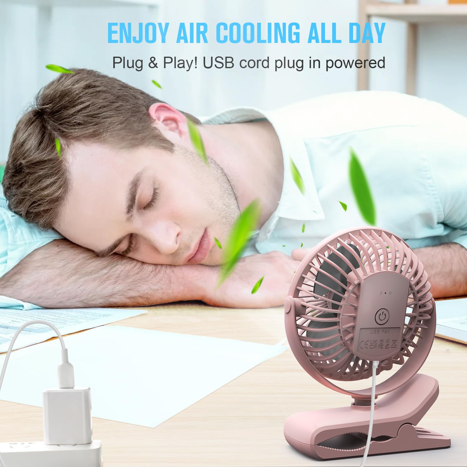 Beskar Small Clip On Fan, 3 Speeds Usb Fan With Strong Airflow, Clip & Desk Fan Usb Plug In With Sturdy Clamp   Ultra Quiet Oper