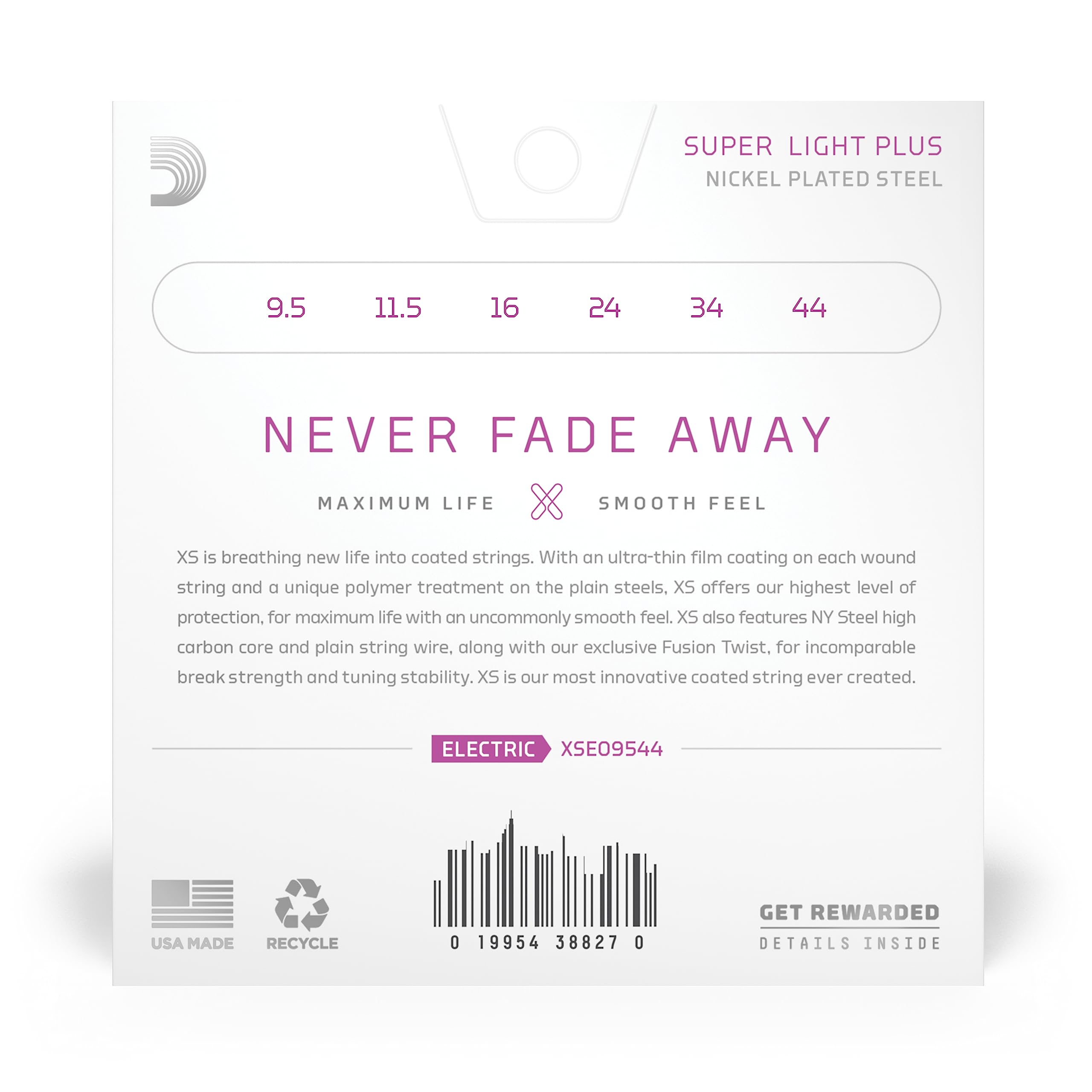 D'Addario Guitar Strings   Xs Nickel Coated Electric Guitar Strings   Xse09544   Maximum Life With Smooth Feel & Exceptional Ton