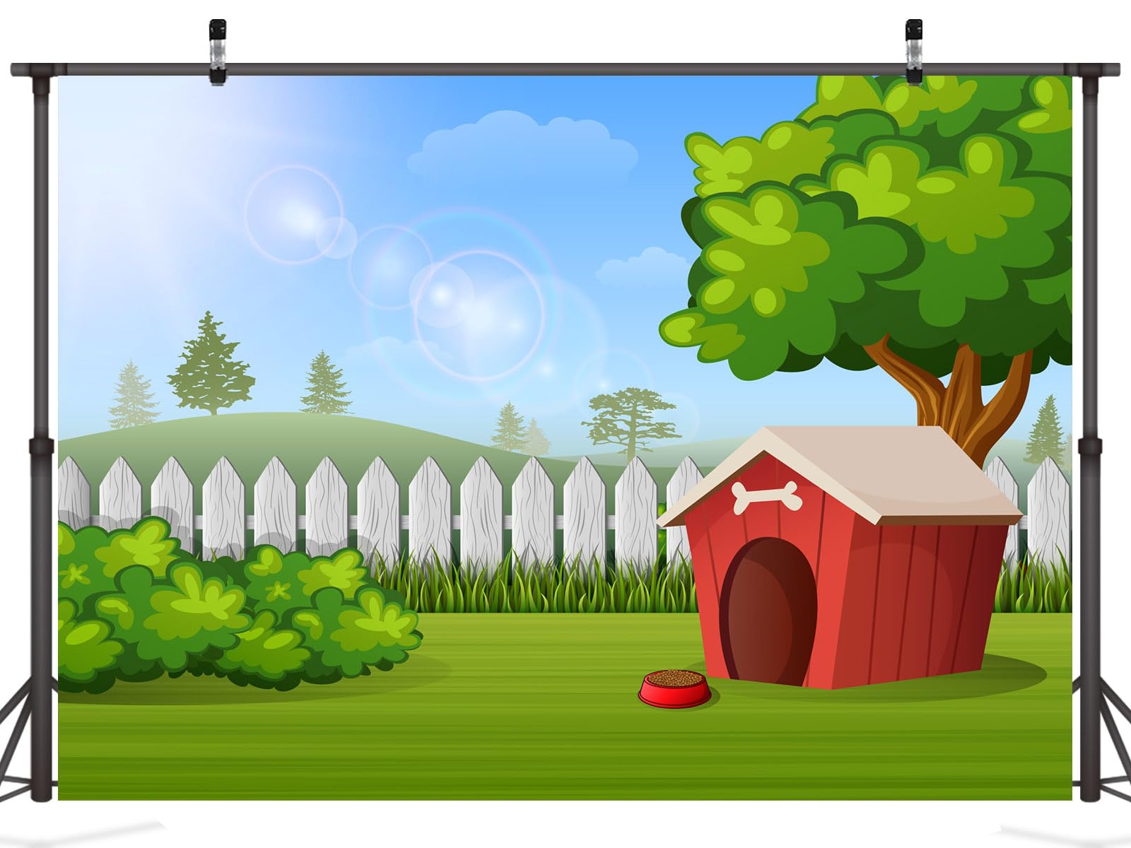 Corfoto Fabric 7X5Ft Outdoor Red Doghouse Backdrop Cartoon Farm Fence Dog House Background Green Grass Kennel Backdrop For Dog P