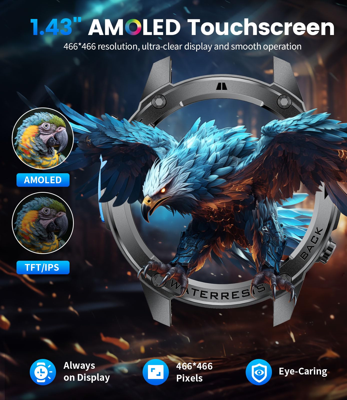 Gps Smart Watch For Men(Answer/Make Call),6 Satellite Positioning/Compass,50M Waterproof,600Mah Extra-Large Battery,1.43 '' Amol