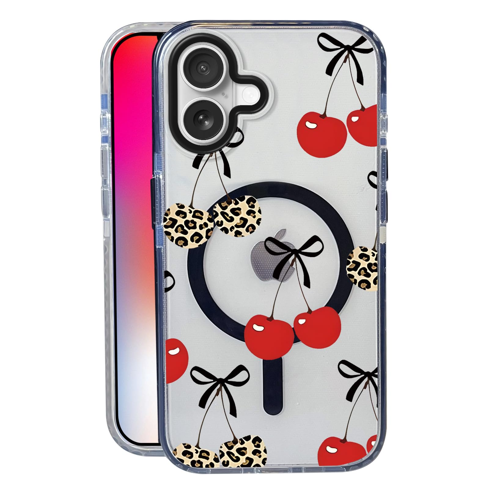 Nimeey Leopard Cherry for iPhone 17 Case,MagSafe Compatible,Matte Soft Slim Shockproof Cover,Anti-Fingerprint,Anti-Yellowing,Ant