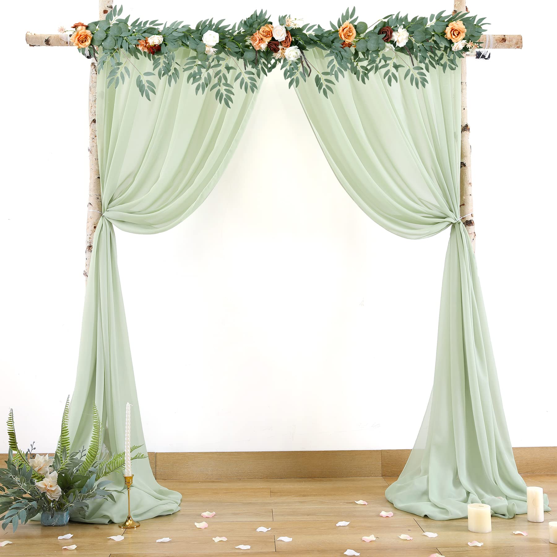 Wedding Arch Draping Fabric,1 Panel 18Ft Sage Green Wedding Arch Drapes Chiffon Fabric Drapery Wedding Arch Decorations For Cere