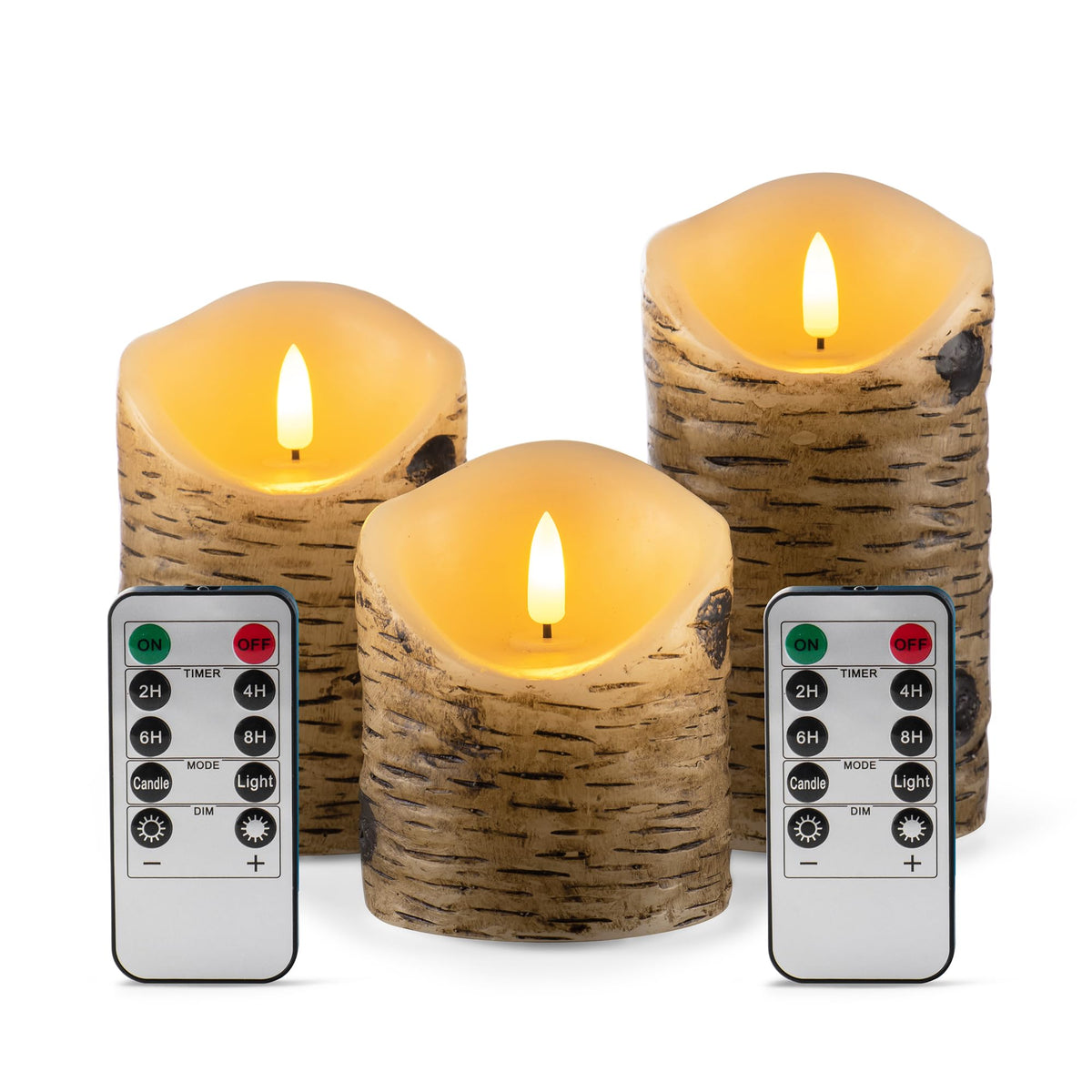 Aku Tonpa Birch Bark Effect Flameless Candles Battery Operated Pillar Real Wax Flickering Electric Led Candle Sets With Remote C