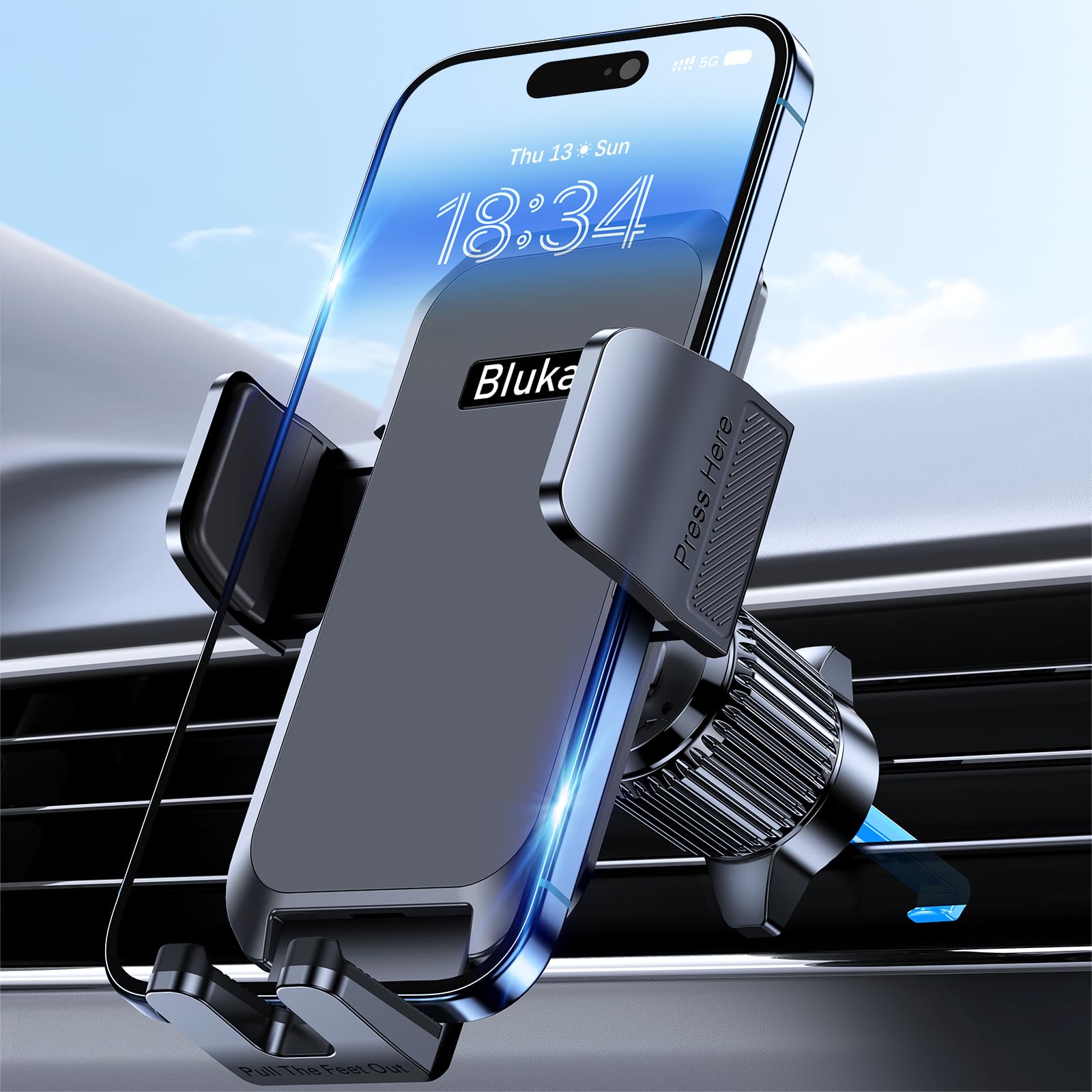 Car Phone Holder Mount, Super Stable Air Vent Cell Phone Car Mount With 2025 Metal Hook Clip, 360 Rotation,One Button Release Fo