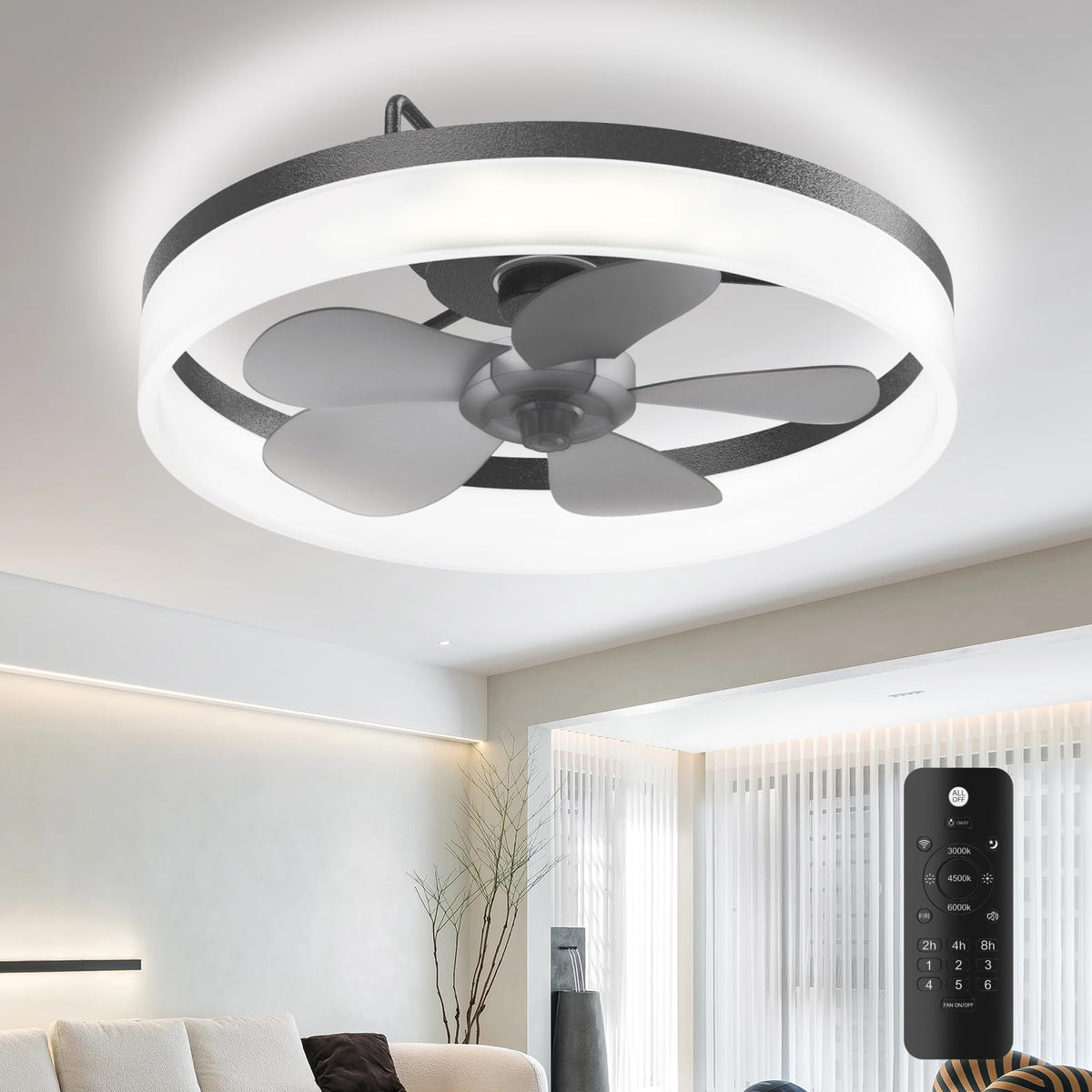 Motctqvd Ceiling Fans With Lights, 19.7'' Flush Mount Ceiling Fan With Lights And Remote, 3000K-6000K Dimmable Modern Low Profil