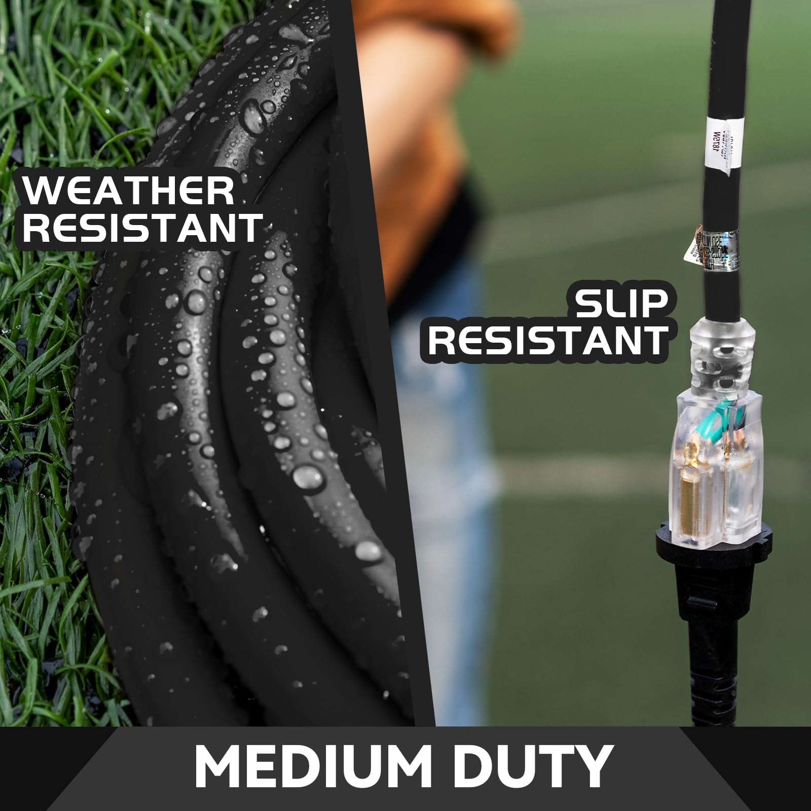 Honderson 8Ft 16/3 Christmas Lighted Outdoor Extension Cord   16 Gauge 3 Prong Sjtw Black Extension Cable With 3 Prong Grounded