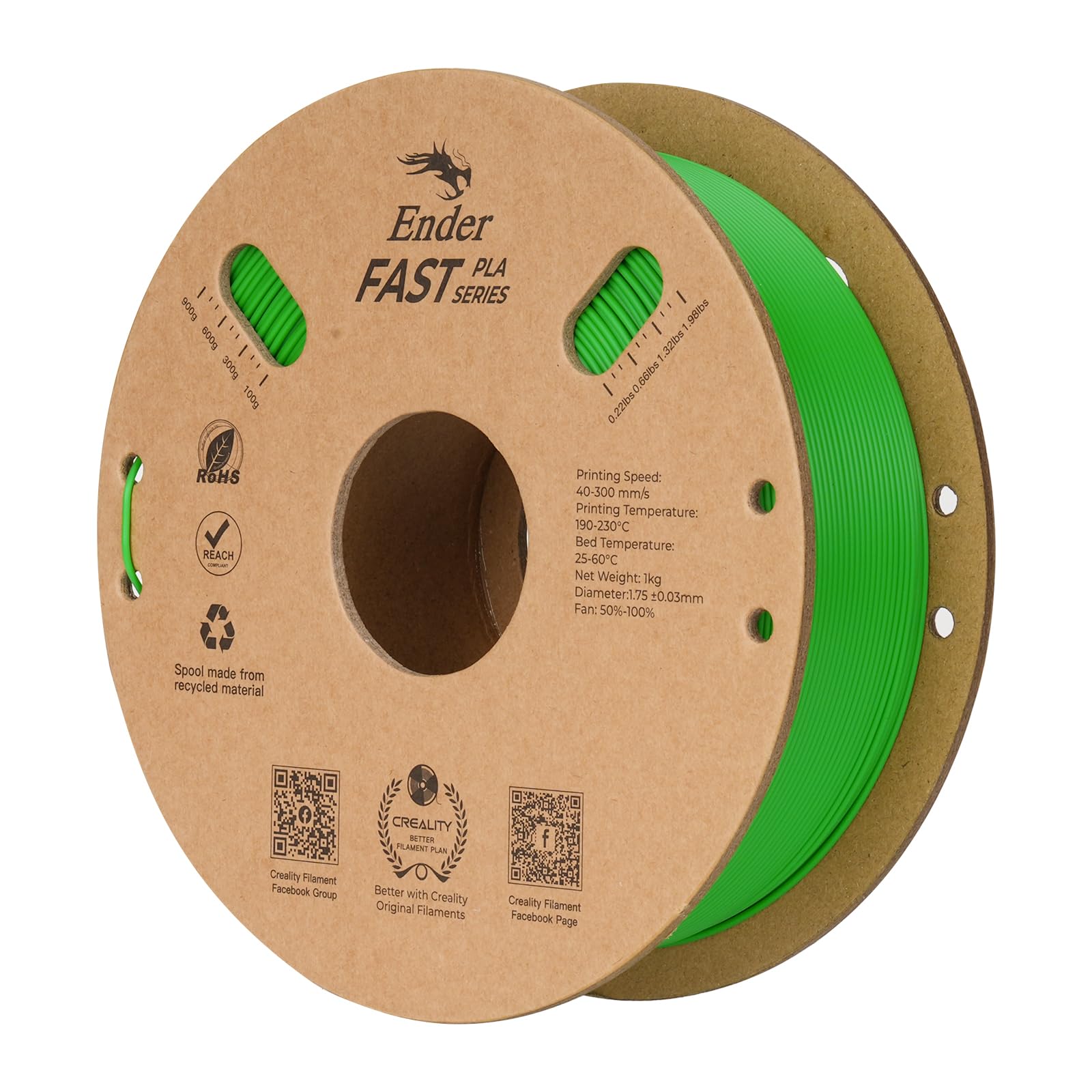 Creality High Speed PLA Filament 1.75mm, 3D Printer Filament for 300mm/s Printing, Rapid PLA Filament No-Tangling, Dimensional A