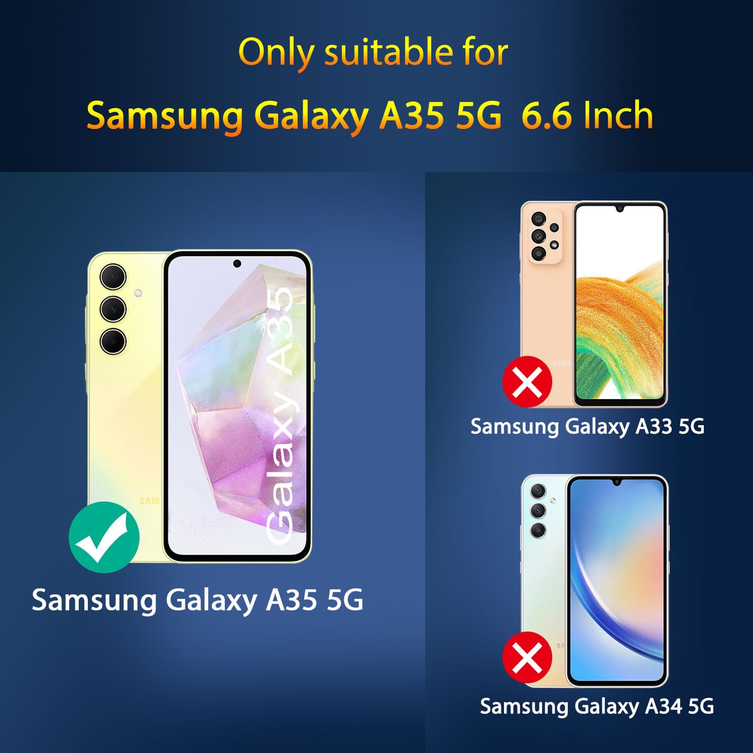 Qsmqam 3 Pack Screen Protector For Samsung Galaxy A35 + 3 Pack Camera Lens Protector, Ultra Hd Tempered Glass, 9H Hardness, Anti