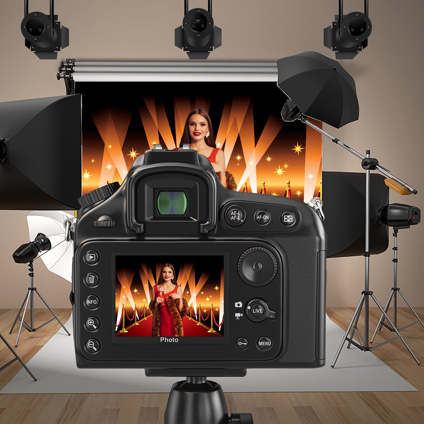 Csfoto 8X6Ft Red Carpet Backdrop For Photoshoot Movie Theater Backdrop Happy Birthday Red Carpet Event Decorations Movie Night T