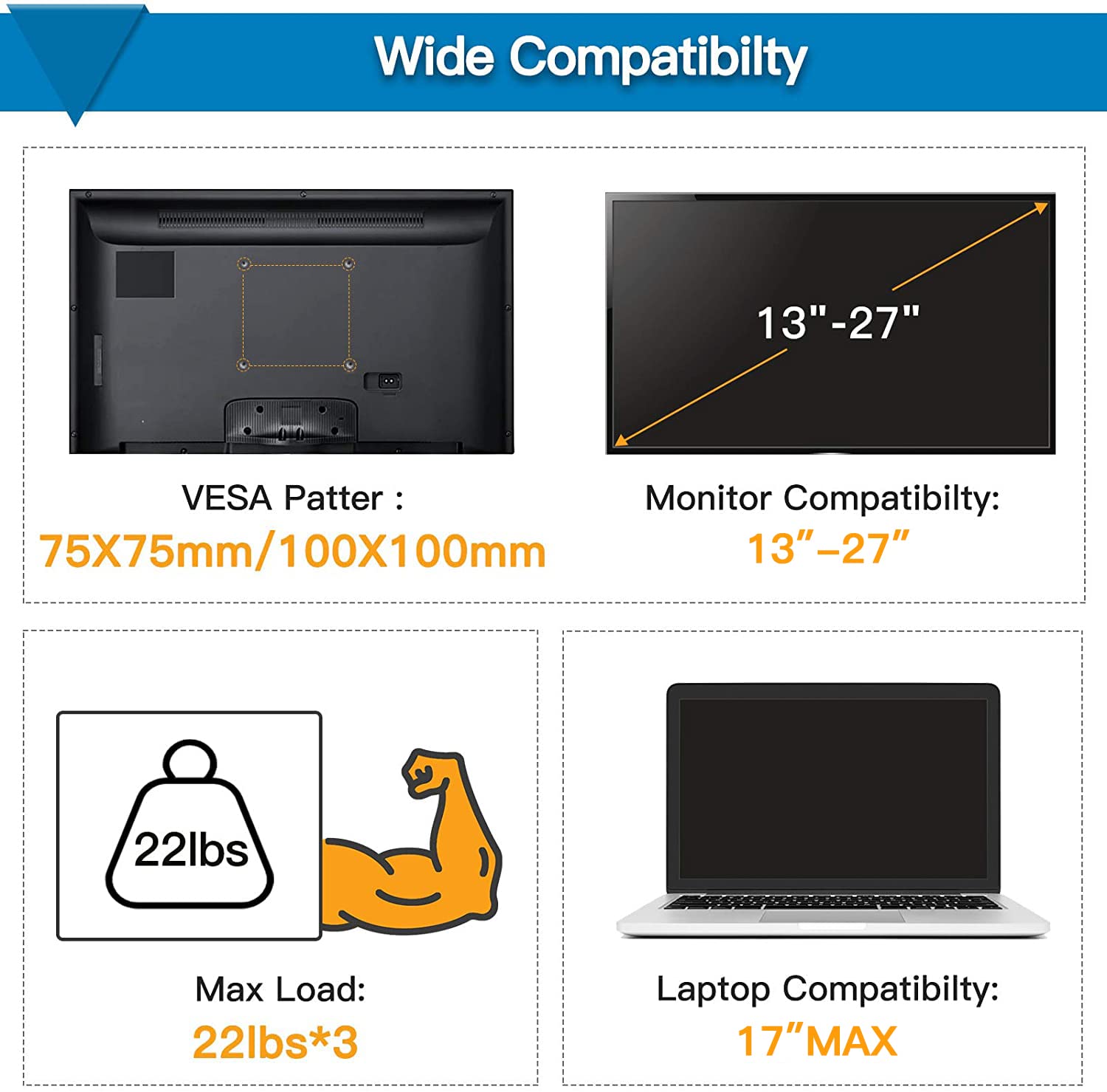 Huanuo Laptop Mount, Height Adjustable Dual Monitor Mount With Laptop Keyboard Tray Fit Two 13 To 27 Inch Flat Curved Computer Screens And 10 To 17 Inch Notebooks