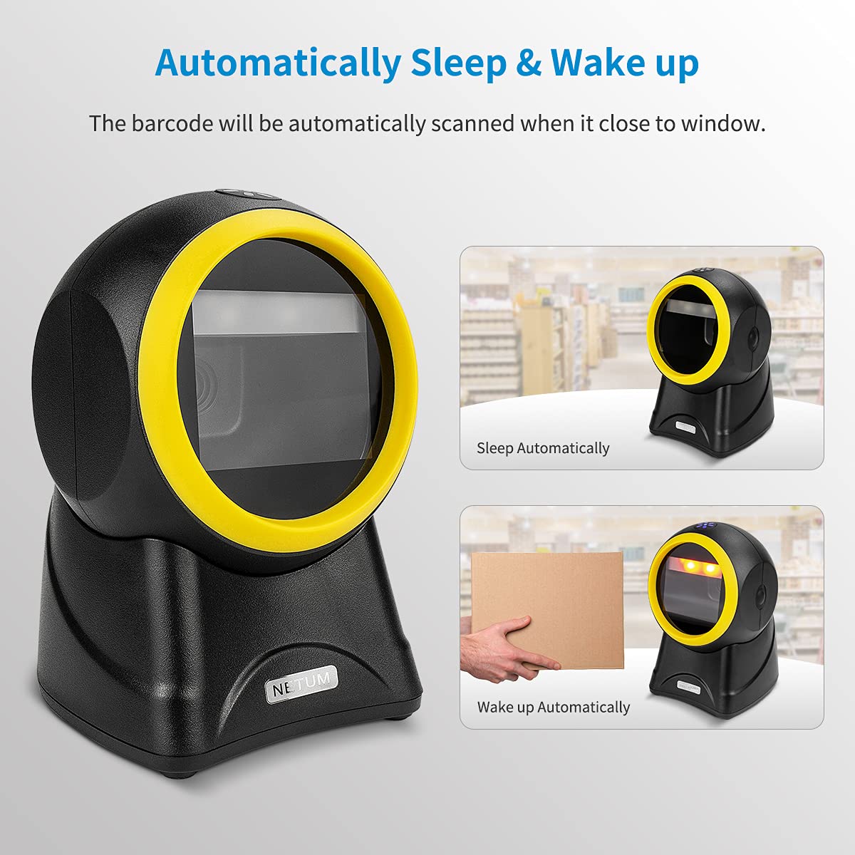 Netum 1D 2D Desktop Barcode Scanner Omnidirectional Hands Free Barcode Reader Capture Barcodes From Screen, Automatic Image Sens