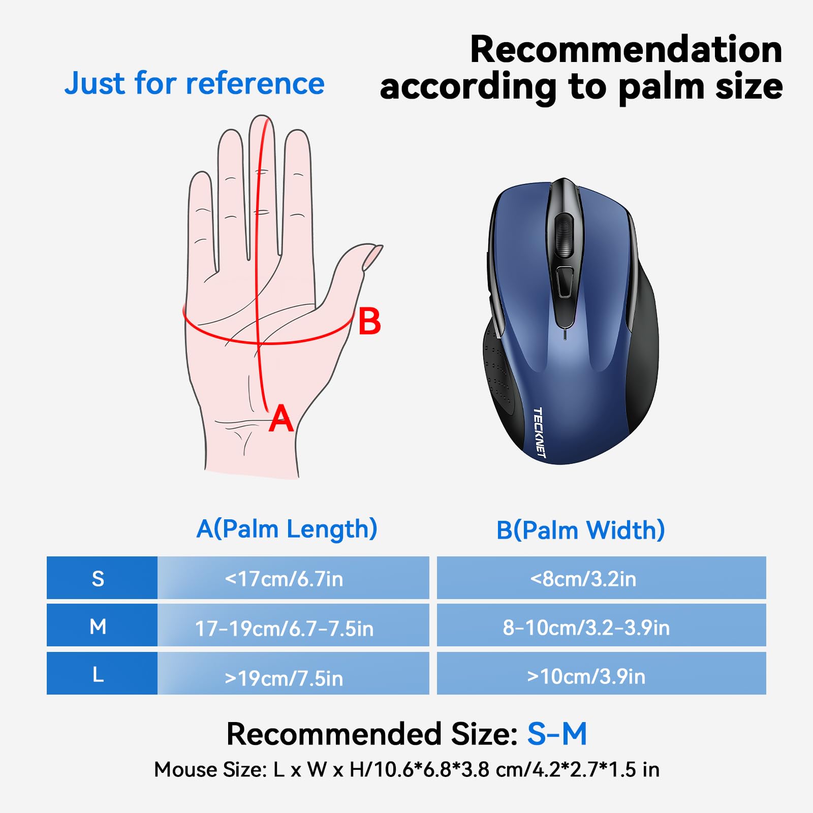 Tecknet Wireless Mouse (Bt5.0/3.0 & 2.4G) Rechargeable 4800 Dpi Silent Mouse 6 Buttons Bluetooth Mouse, Usb A Mouse Wide Compatibility   Blue