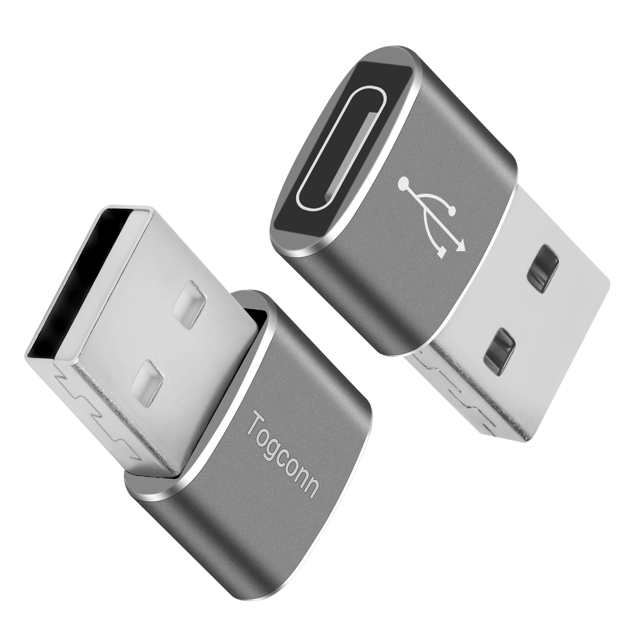Usb A To Usb C Adapter (2 Pack), [Slim Design, Side By Side Use] Usb 2.0 (Male) To Usb C (Female) Charger Converter Connector Fo