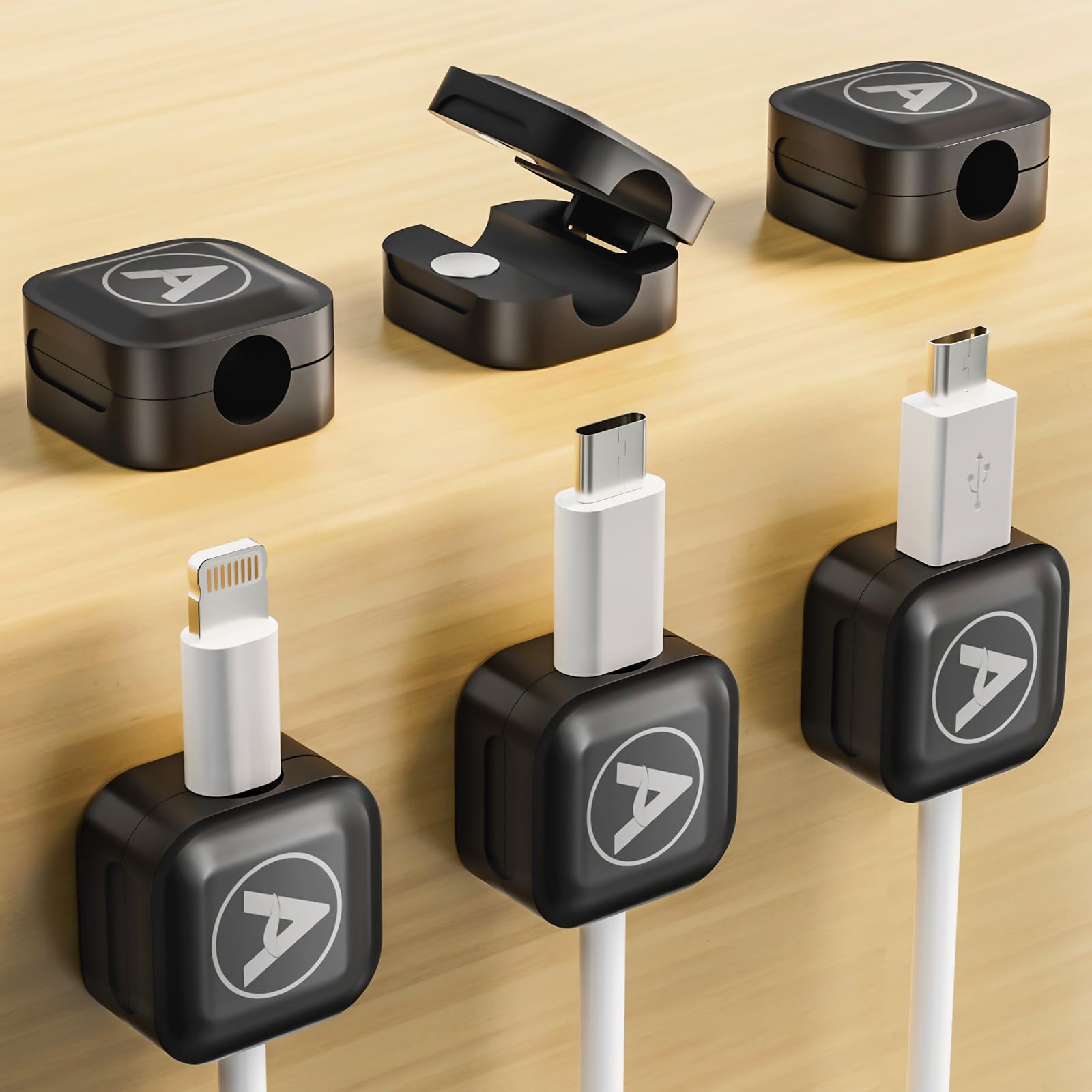 Magnetic Cable Clips, 6 Pack Magnetic Cord Organizer Cable Holder, Anihcano Acrylic Adhesive Wire Charger Holder For Home Office