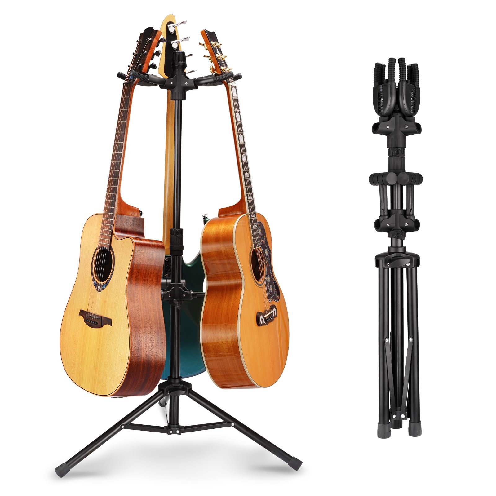 GUITTO Triple Guitar Stand - Heavy Duty 3 Guitar Stand for Acoustic/Electric/Bass/Banjos, Auto-Lock Folding Design, 360 Non-Slip