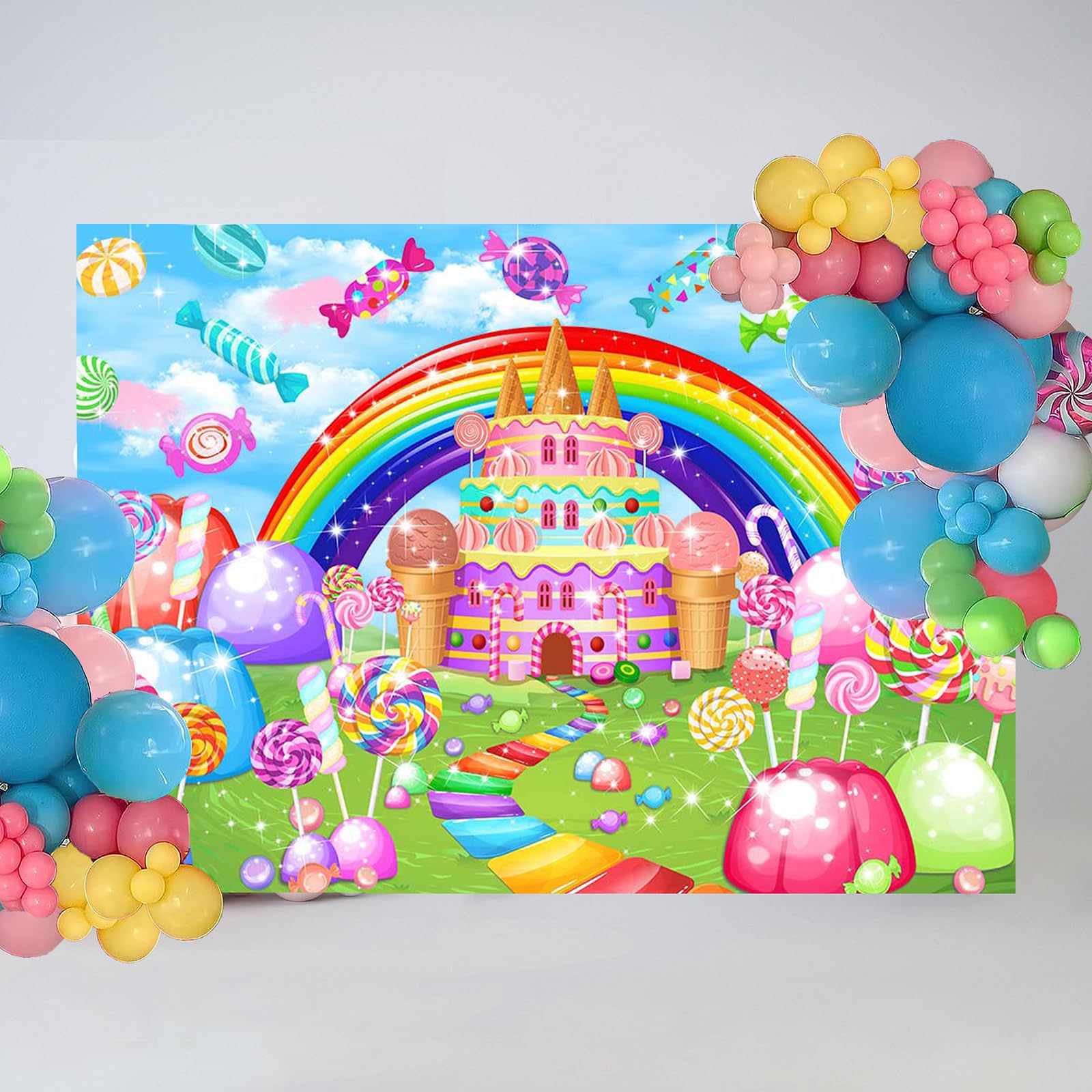 Mocsicka Sweet Candyland Backdrop Lollipop Sweetest Candy Theme Birthday Party Decoration For Girl Candy Ice Cream Castle Rainbo
