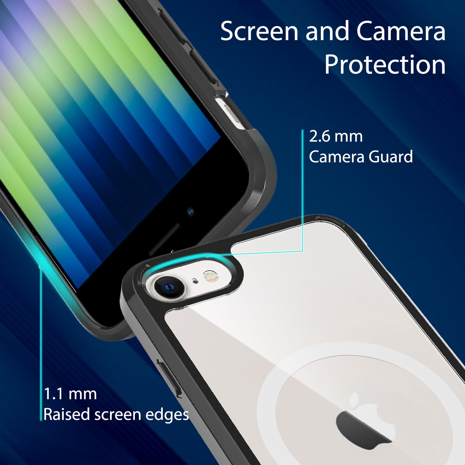 Magnetic For Iphone Se Case 2022/2020,Iphone 8/7 Case,Shockproof Anti Scratch Clear Thin Slim Phone Case.Black & White Magnetic