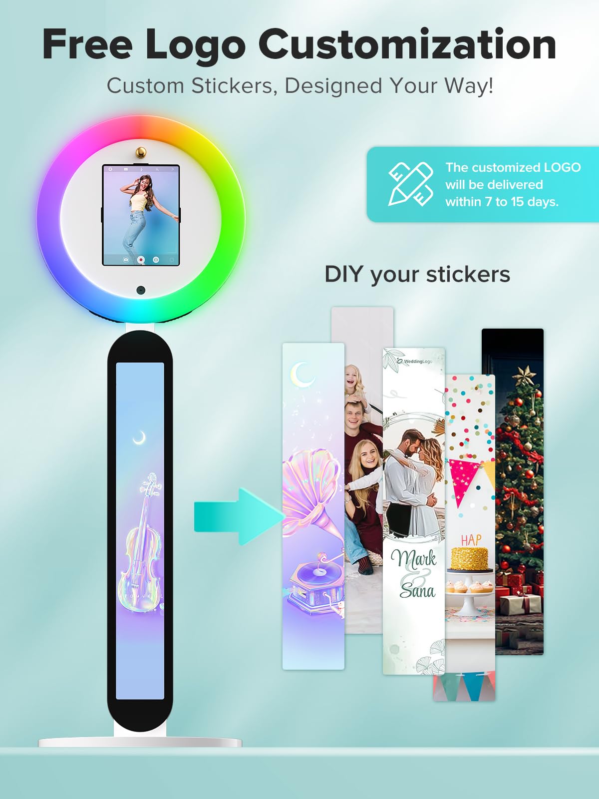 Photo Booth Machine,Portable Photo Booth With Rgb Ring Light App/Remote Control Customize Logo Music Sync Photo Booth Machine Fo