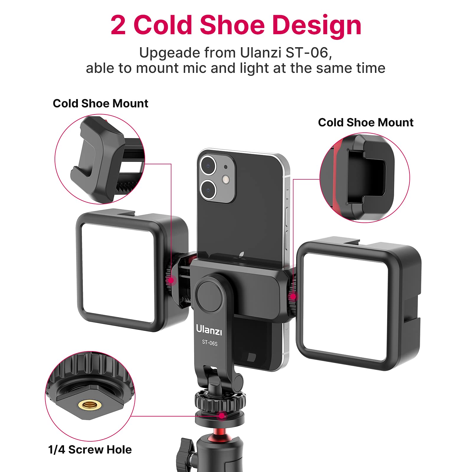 Phone Tripod Mount Holder For Iphone - Ulanzi St-06S Camera Hot 2 Cold Shoe Phone Mount Compatible For Iphone Android Sony Canon