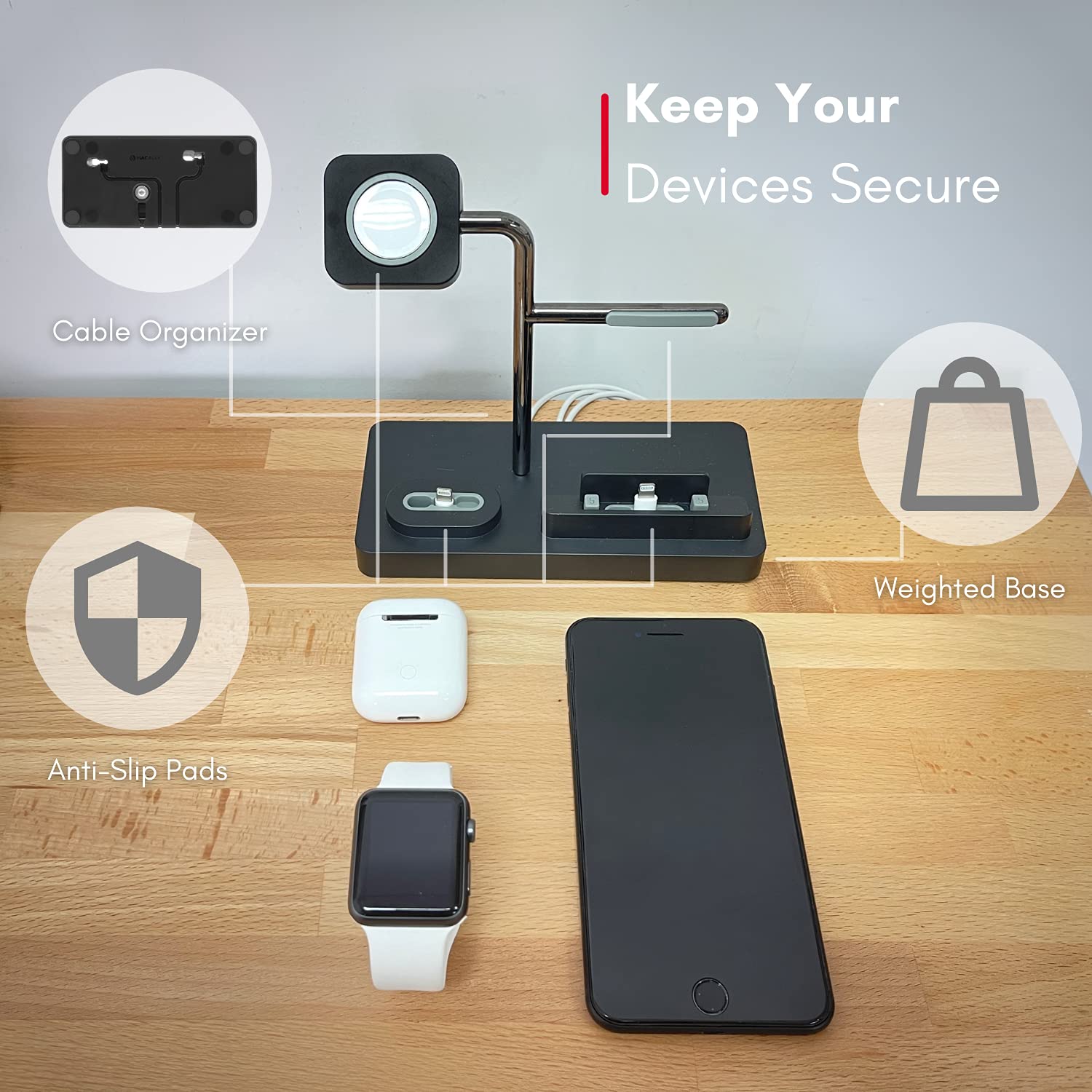 Macally Apple Charging Stand For Apple Watch And Iphone And Airpods   3 In 1 Apple Watch Holder Stand Charger, Dock Compatible W