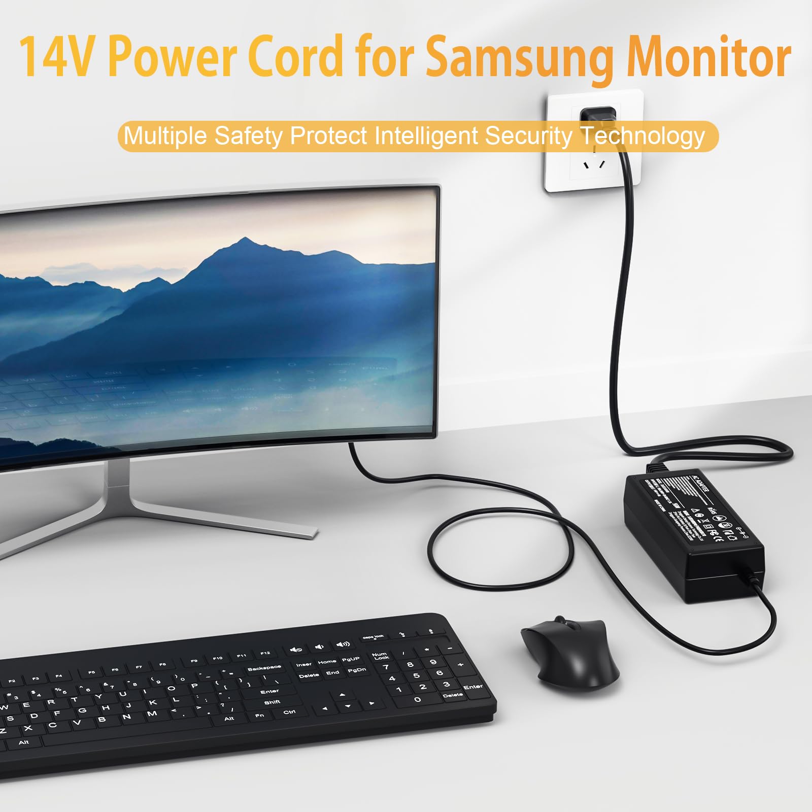 ROLADA 14V 4A Power Cord for Samsung Monitors S22C300H S23C350H S24D590PL 32 27 24 22