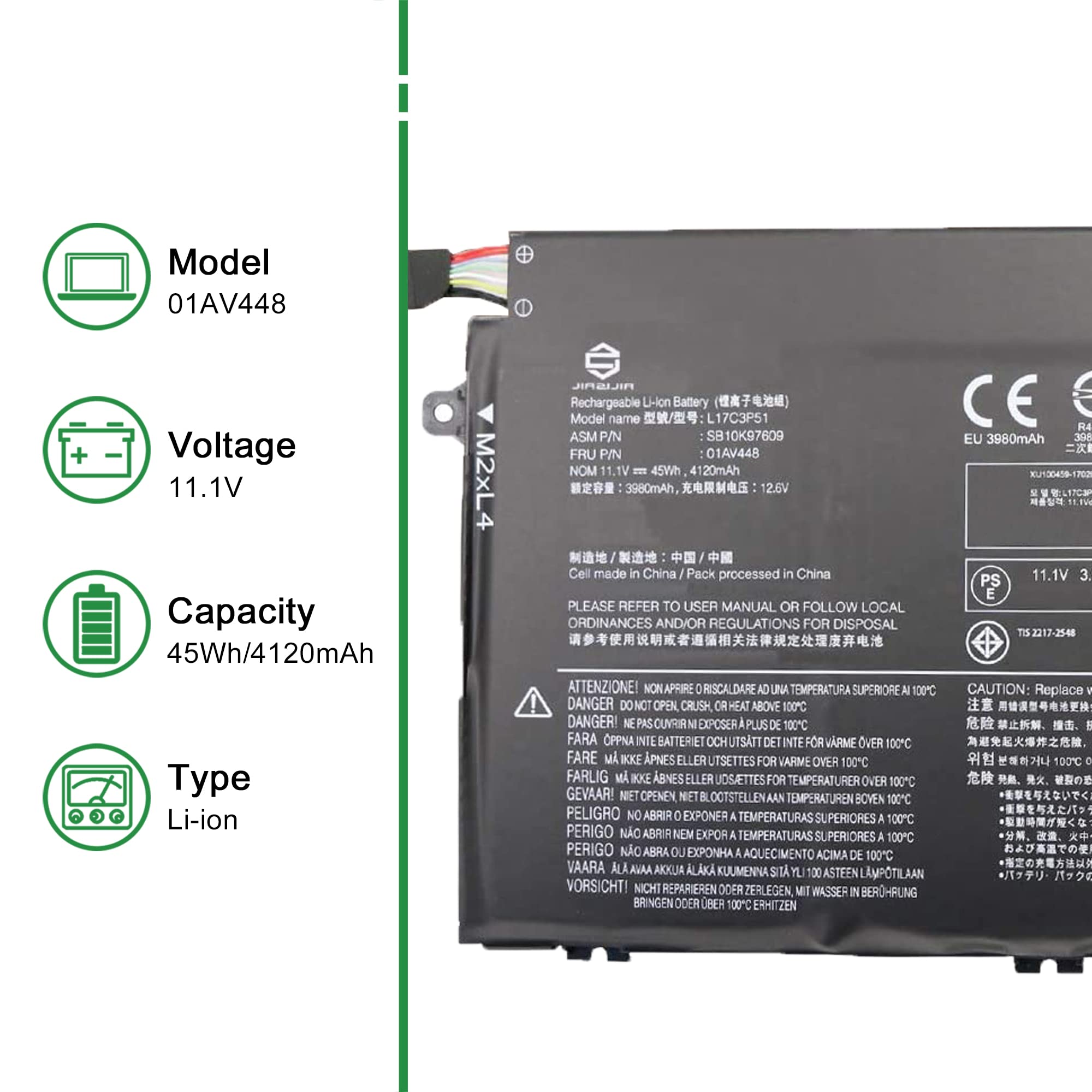 Jiazijia 01Av448 L17C3P51 Sb10K97609 Laptop Battery Replacement For Lenovo Thinkpad E480 E485 E495 E580 E585 E490 E590 E595 E14