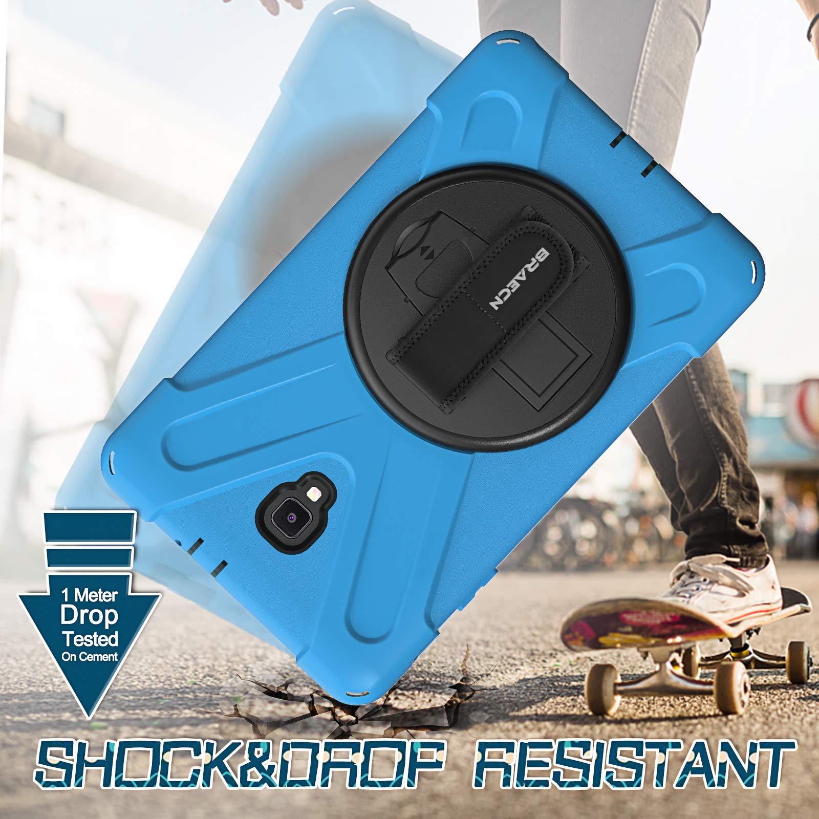 Braecnstock For Samsung Galaxy Tab A 8.0 2017 Case (Sm-T380/T385) Rugged Shockproof Protective Case With 360 Rotating Hand Strap