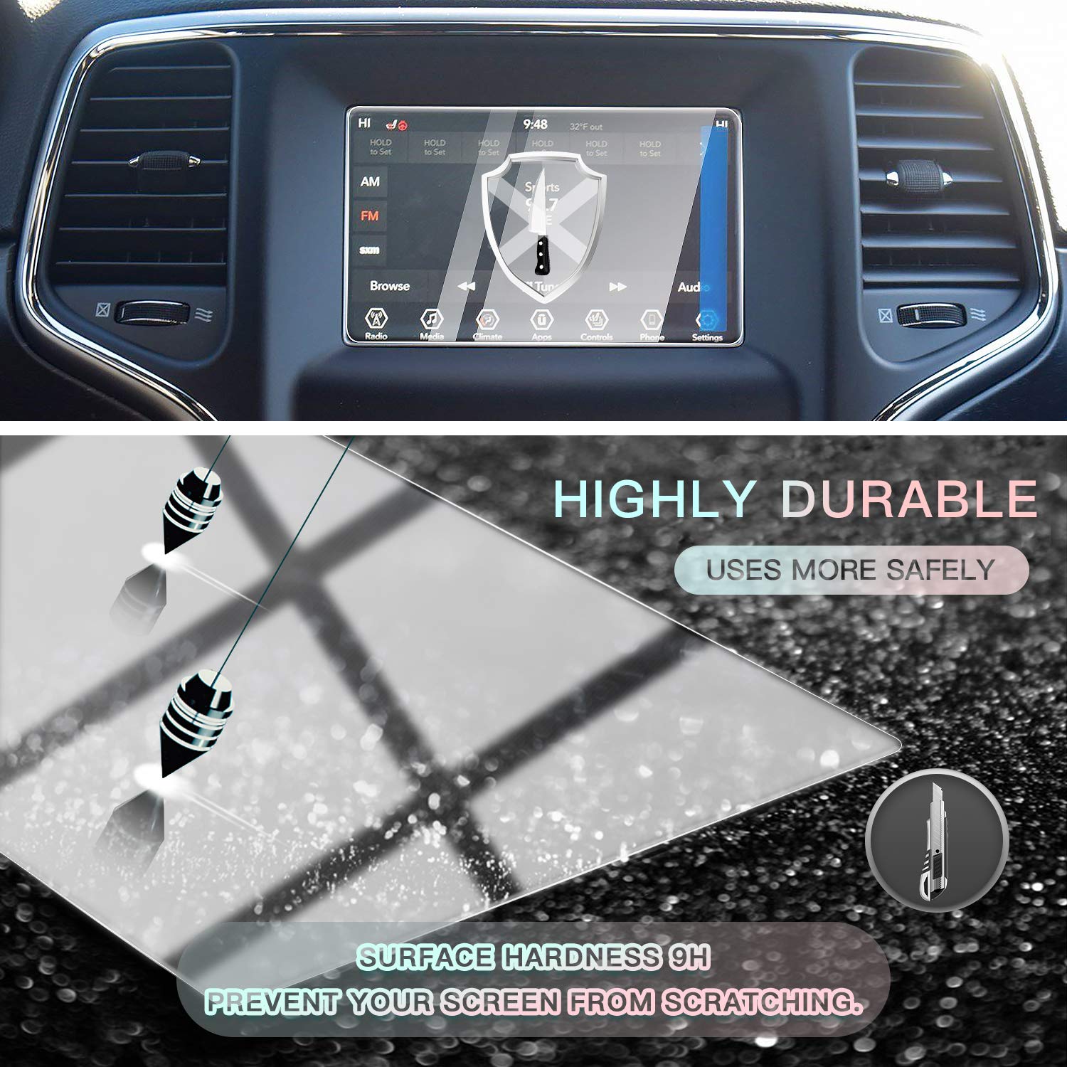 Cdefg Car Touchscreen Navigation Touch Screen Protector For 2018 2019 2020 2021 Grand Cherokee Uconnect, Hd Clear Tempered Glass 9H Scratch Resistance (7In)