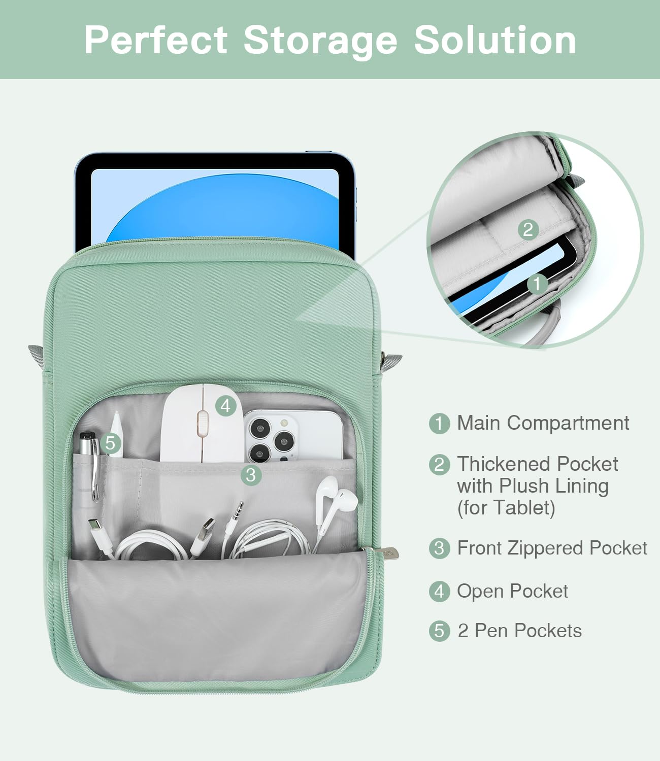 MoKo 9 11 Inch Tablet Sleeve Bag Handle Carrying Case with Shoulder Strap Fits iPad Pro 11 inch,iPad 10th 10.9,iPad 9/8/7th Generation 10.2,iPad Air 5/4th 10.9,iPad 9.7,Tab S8/S9 11', Cyan