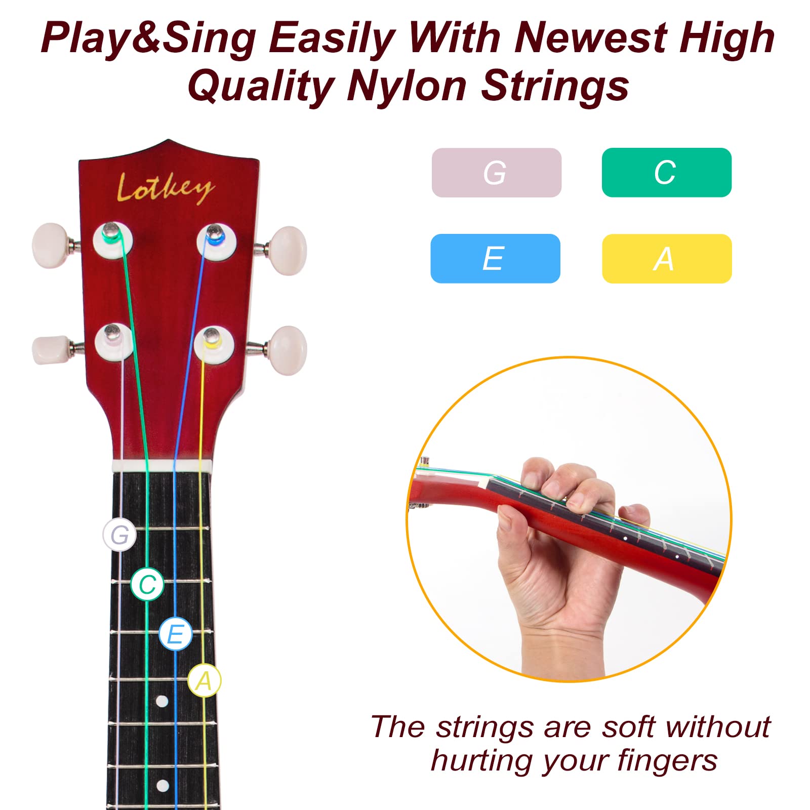 Ukulele, Soprano 21 Inch Ukelele Lotkey Ukeleles For Beginners Rainbow String Kit (Ukalalee Strap Cloth Tuner Bag Picks Manual)